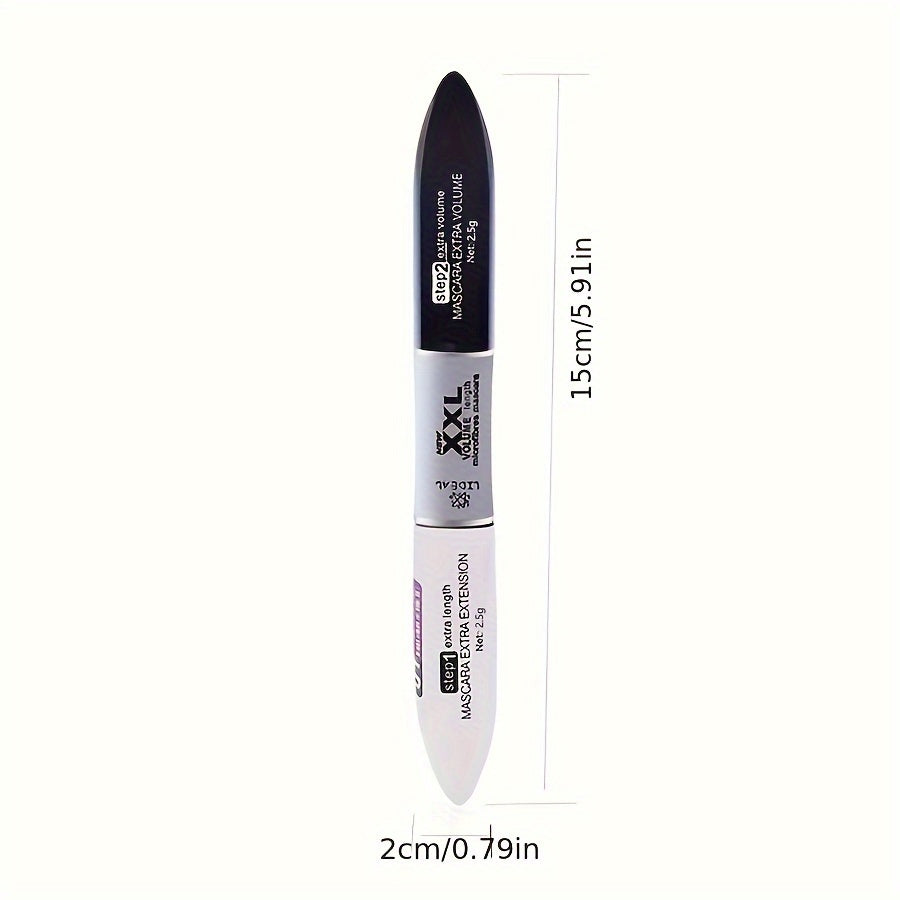 All-Day Eye Drama: Waterproof, Double-Ended Mascara for Volume, Length, and Curl - Black, Suits All Skin Types