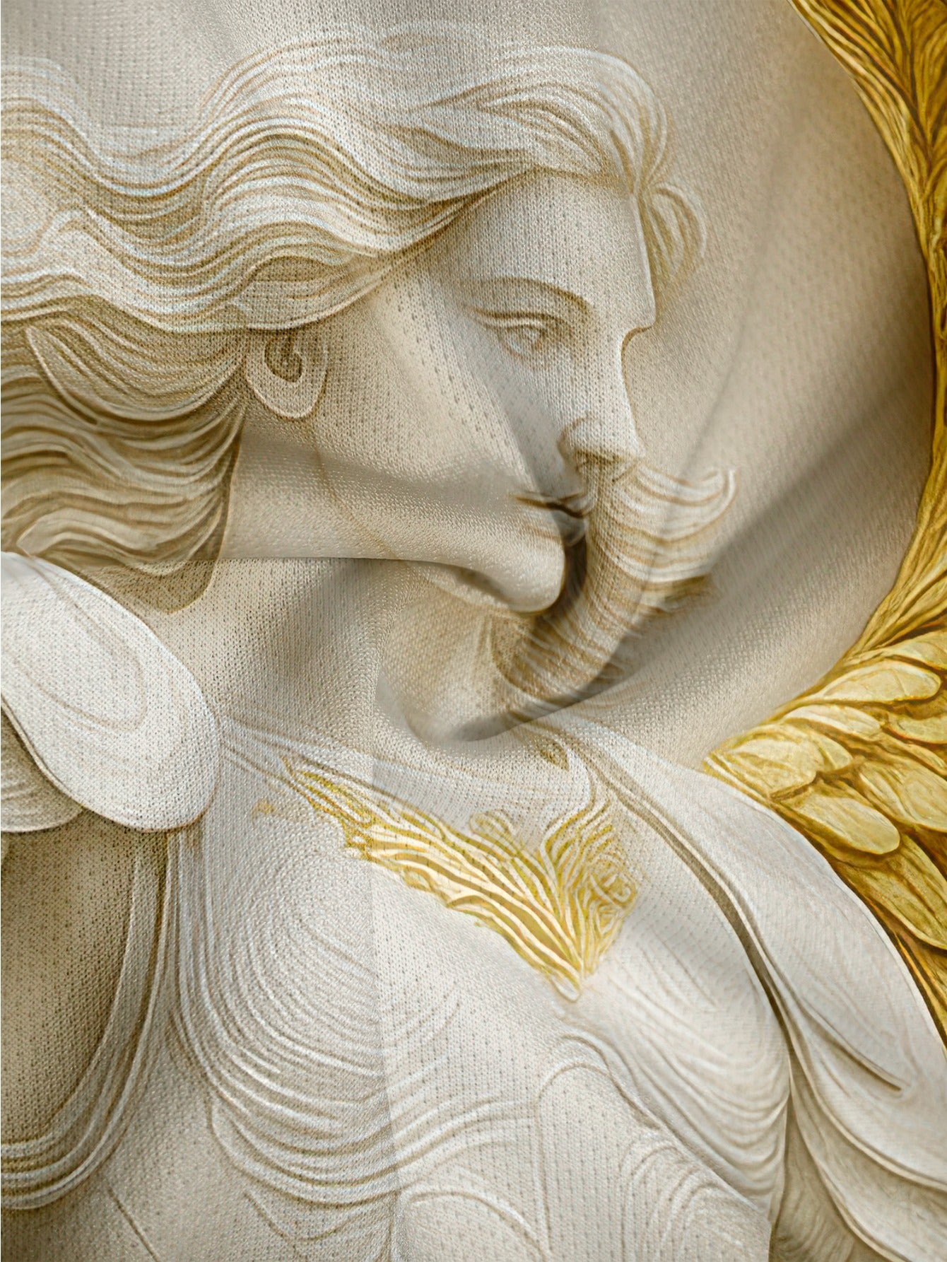Men's 3D Angel/Warrior Angel Wings & Sword Print Long Sleeve T-Shirt - Beige & Golden Greek God Zeus-like Design, Breathable Casual Round Neck, 3D Layered Texture-like Look for Spring/Fall, 3D Digital Print (Not) - No