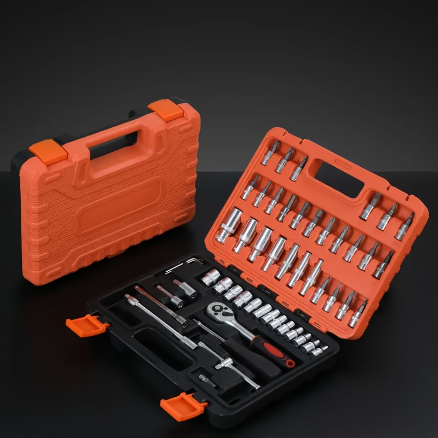 High-End Professional 53&121pcs Tool Set, Car/Bike Repair Machinery Tool Set, 1/2*1/4 "3/8" Drive Depth And Standard Socket, Professional Racing Car Parts Repair Ratchet Wrench And Other Car Repair Parts Tool Set