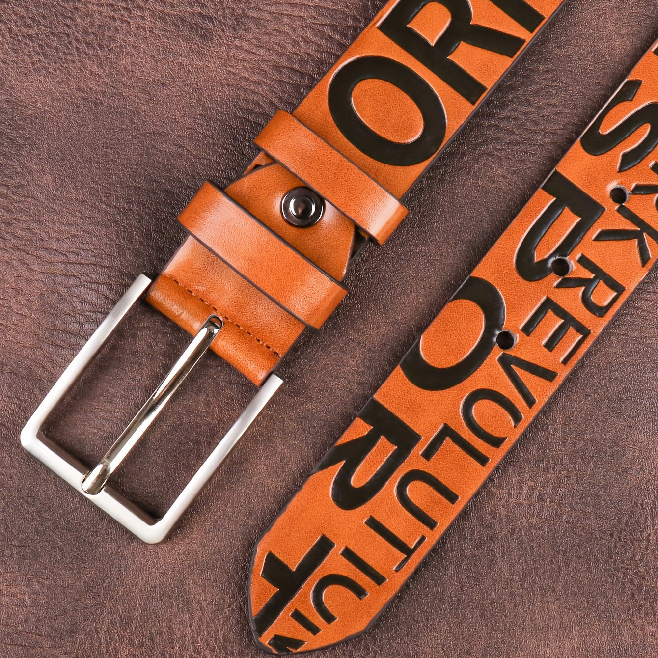 Men'S Sporty Faux Leather Belt with Buckle - "EVOLUTION" Design, Brown, Perfect for Suits, Jeans, and Uniforms, Belt for Clothes
