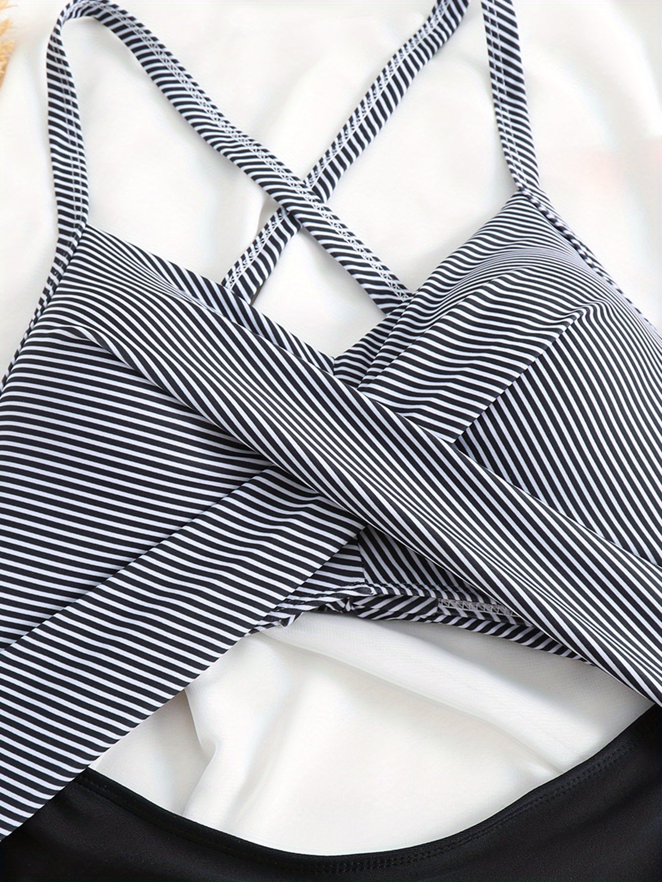 Striped Print Cut Out Twist One-piece Swimsuit, Criss Cross Tie Back Stretchy Bathing Suits, Women's Swimwear & Clothing