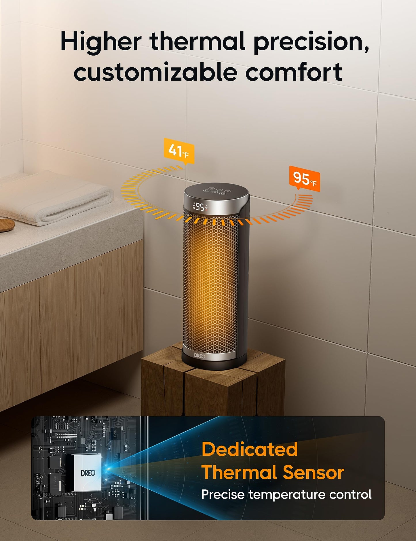 Dreo Space Heater, 1500W Electric Heaters for Indoor Use with Thermostat, 70° Oscillation, 8 Safety Protections, 5 Modes, Remote, 12H Timer, Quiet Portable Heater for Office, Bedroom, Large Room