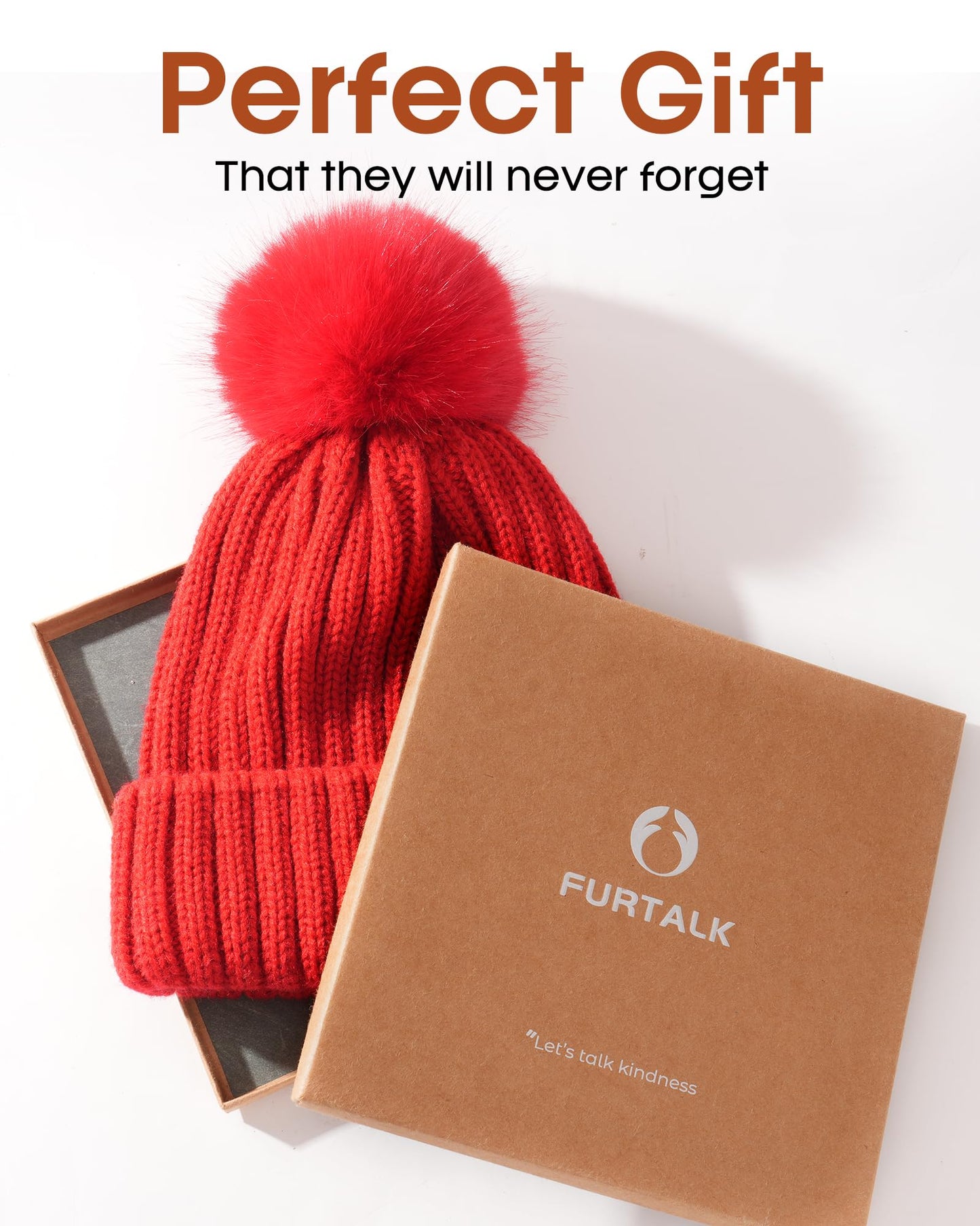 FURTALK Womens Winter Knitted Beanie Hat with Faux Fur Pom Warm Knit Skull Cap Beanie for Women