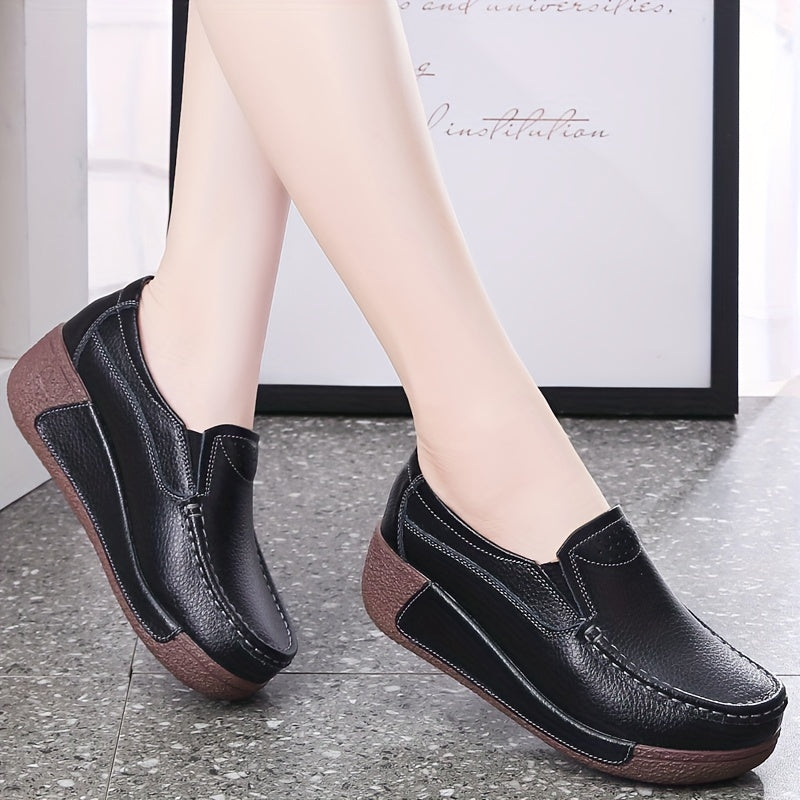 [Durable Build] Women's Cover Slip-On Platform Sneakers - Comfortable Thick Sole, Low-Top Casual White Shoes with Round Toe for All Seasons, Ladies Sneakers