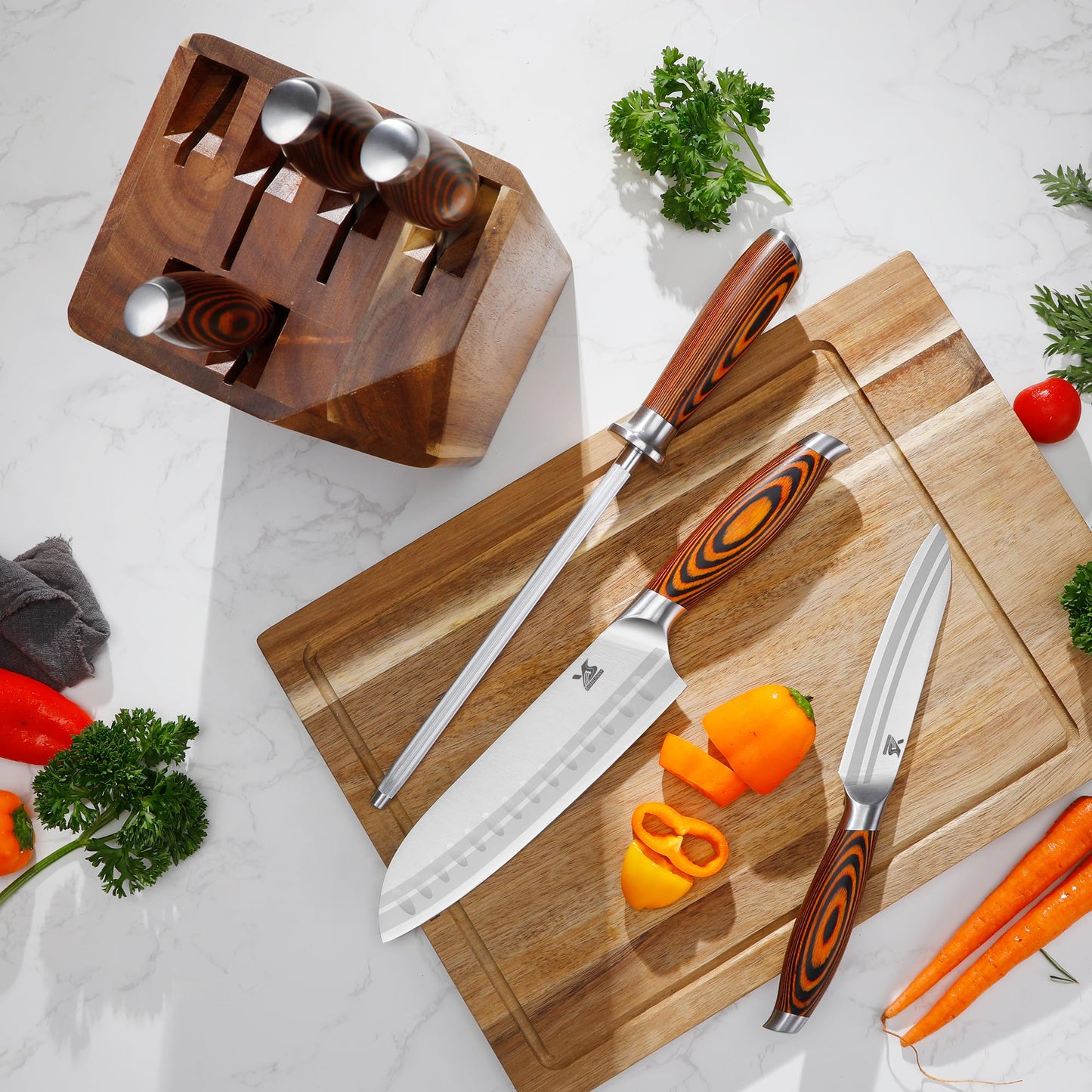 MSY BIGSUNNY Knife Block Set 17-piece Knife Set with Wooden Block - German Steel Perfect Cutlery Set Gift