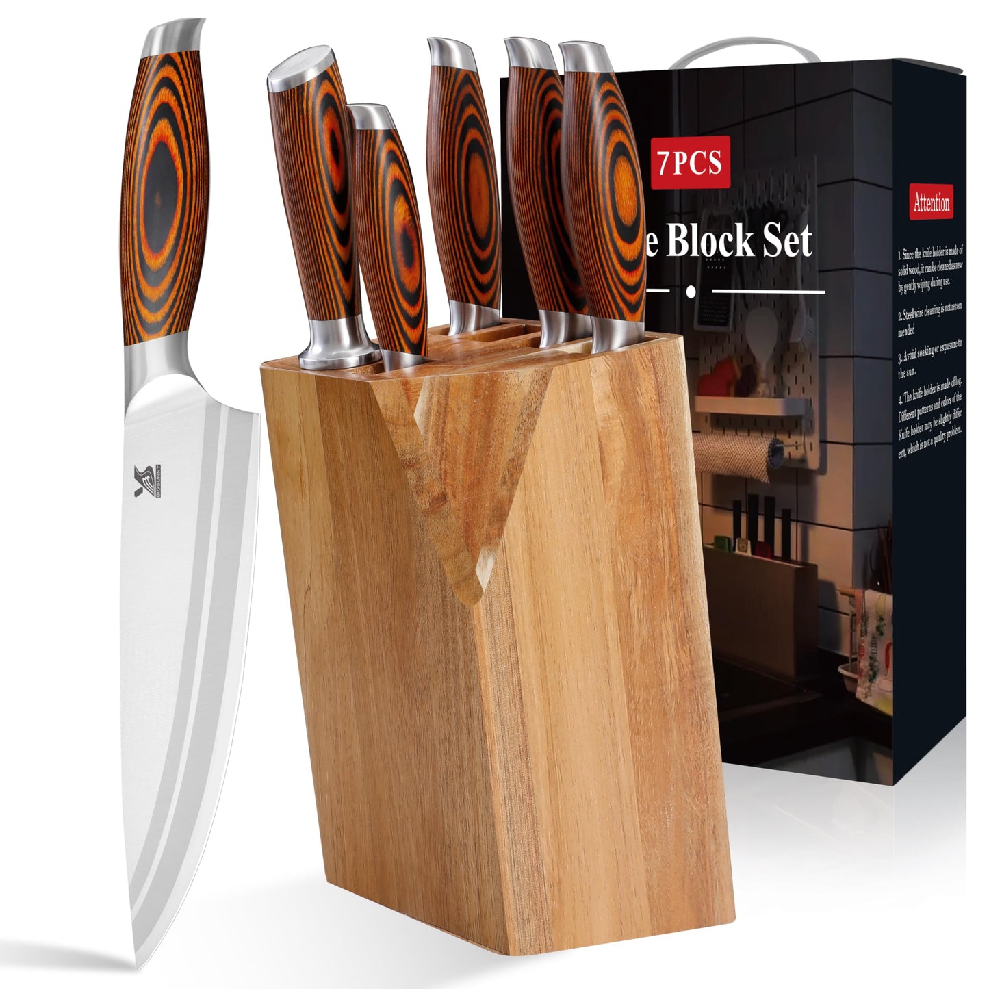 MSY BIGSUNNY Knife Block Set 17-piece Knife Set with Wooden Block - German Steel Perfect Cutlery Set Gift
