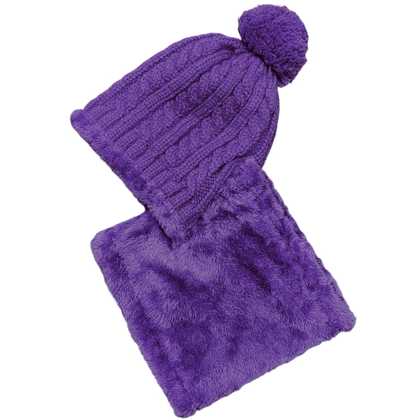 HUAMULAN Women Winter Beanie Hats One Piece Fleece Lined Knit Balaclavas Mask Set Skull Neck Circle Scarf Ski Snow Hat Pompom