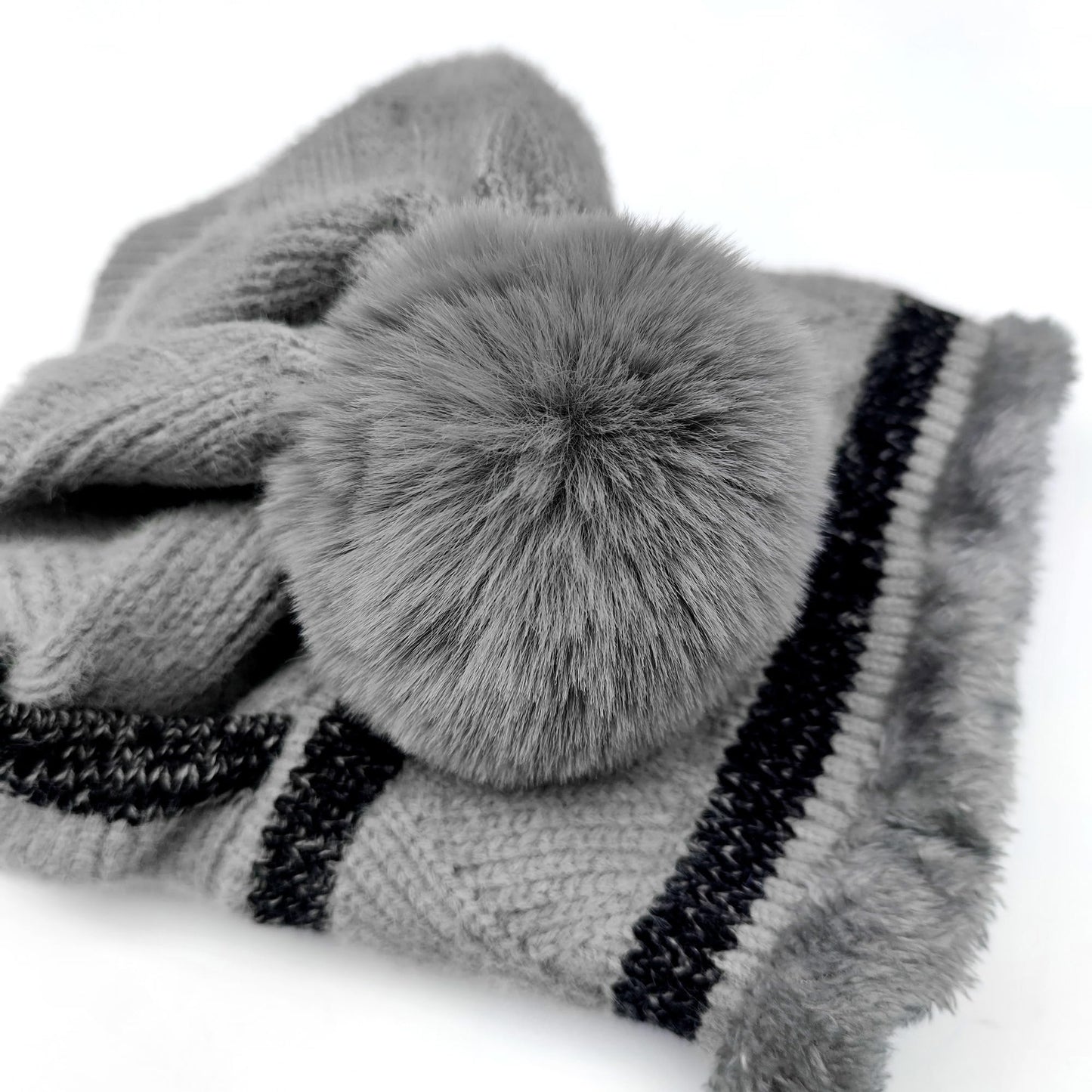 HUAMULAN Women Winter Beanie Hats One Piece Fleece Lined Knit Balaclavas Mask Set Skull Neck Circle Scarf Ski Snow Hat Pompom