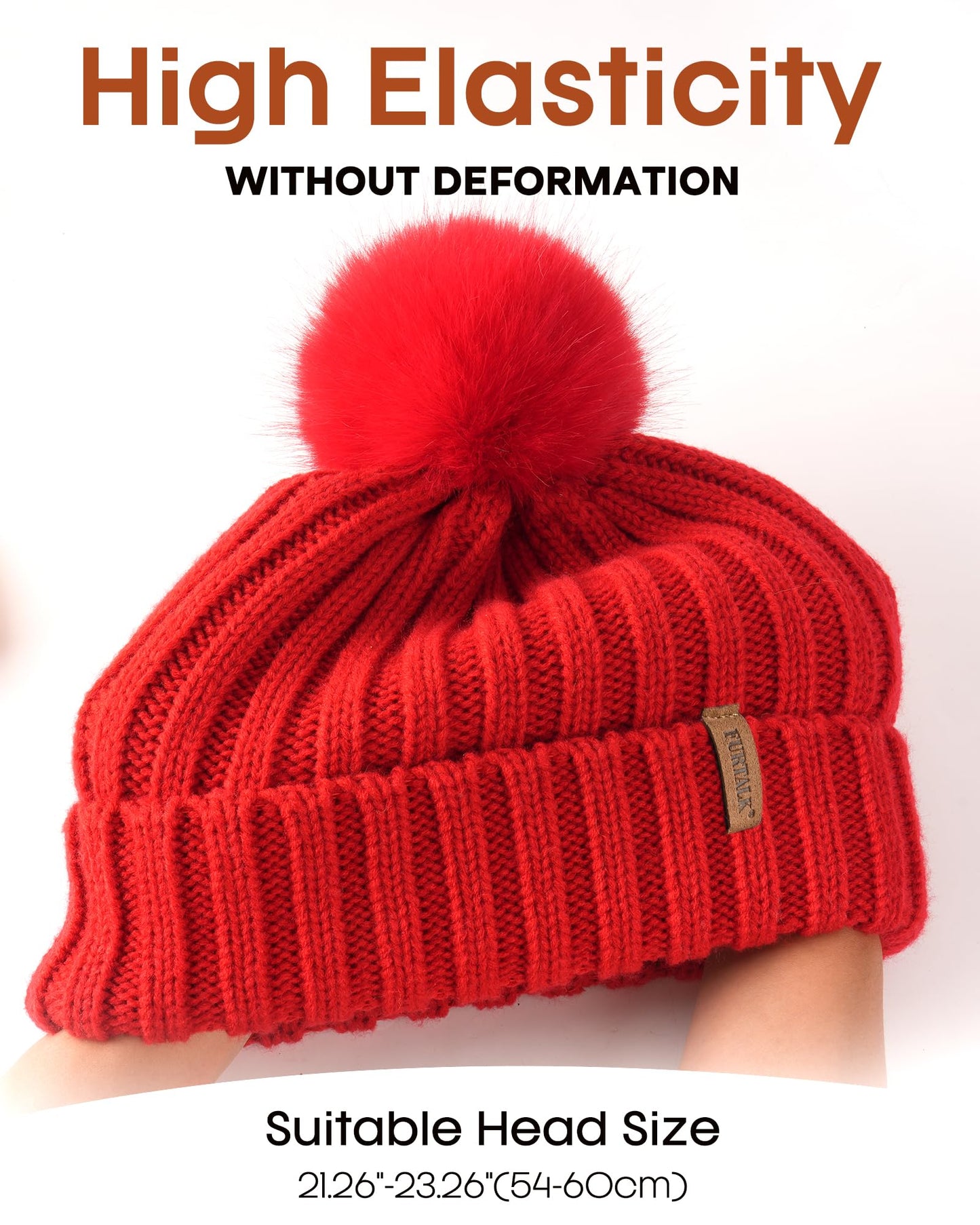 FURTALK Womens Winter Knitted Beanie Hat with Faux Fur Pom Warm Knit Skull Cap Beanie for Women