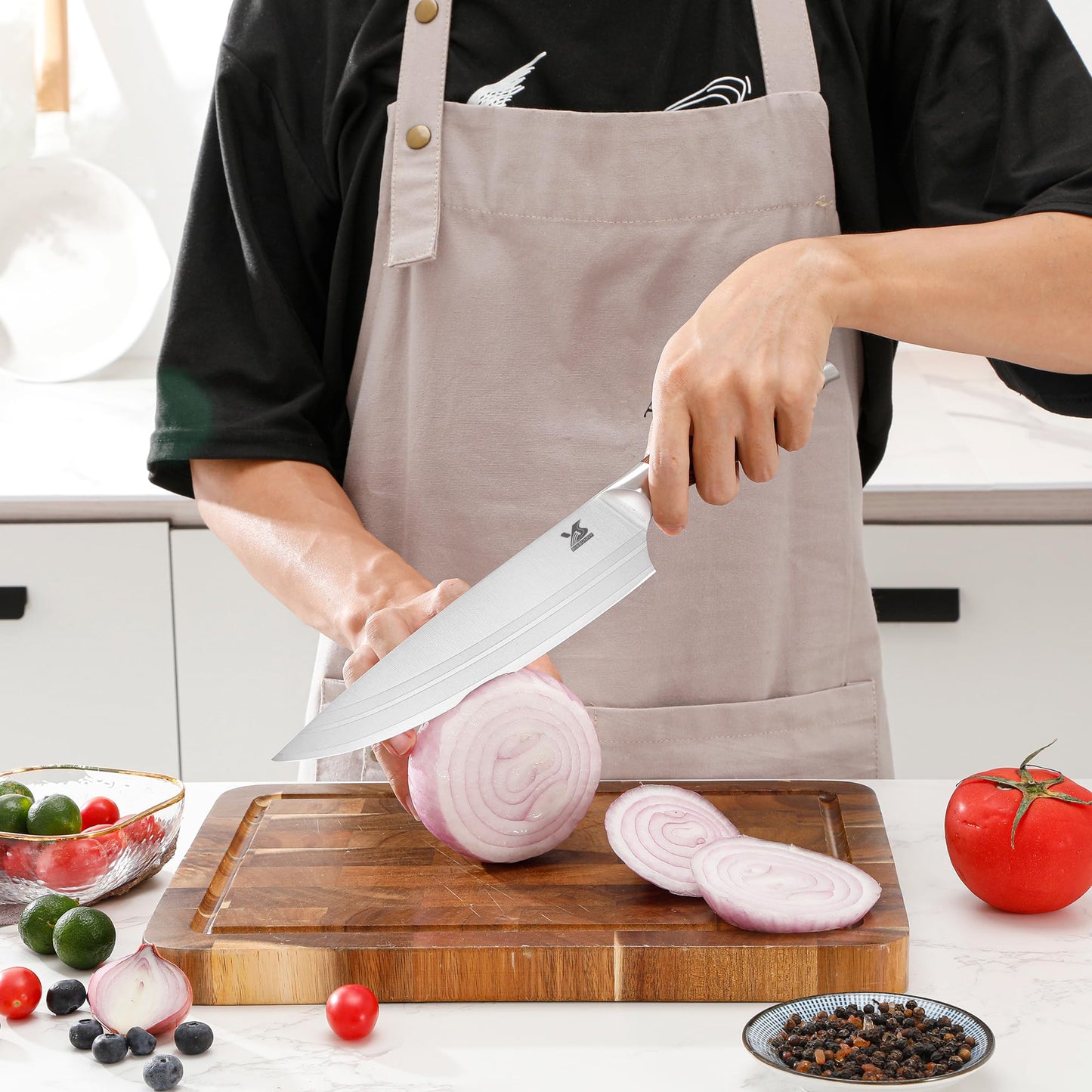 MSY BIGSUNNY Knife Block Set 17-piece Knife Set with Wooden Block - German Steel Perfect Cutlery Set Gift