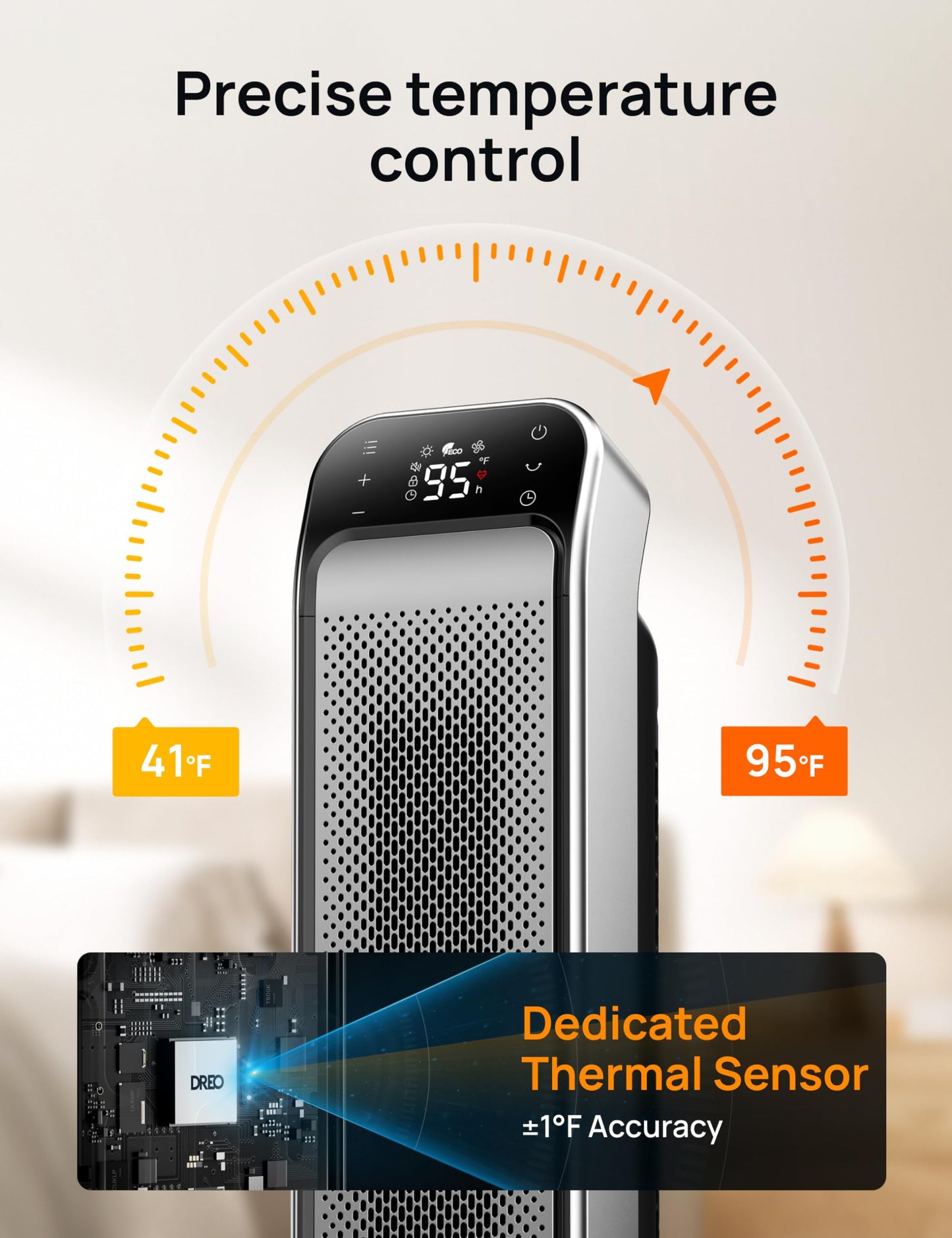 Dreo Space Heater Indoor, 25" 11.5ft/s Fast Portable Room Heater with Remote and Thermostat, 3 Modes, Overheating & Tip-Over Protection, Electric Heaters for Indoor Use Large Room, Bedroom, Gold
