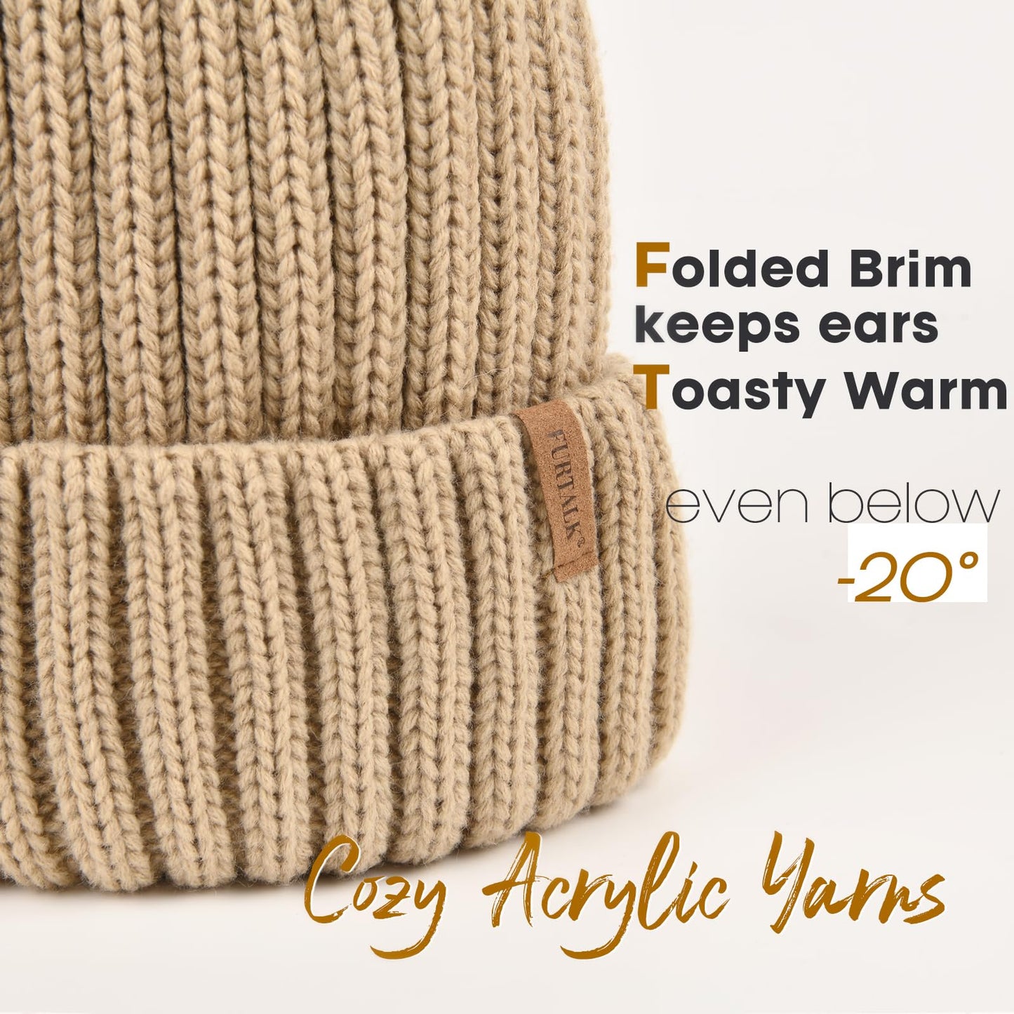 FURTALK Womens Winter Knitted Beanie Hat with Faux Fur Pom Warm Knit Skull Cap Beanie for Women