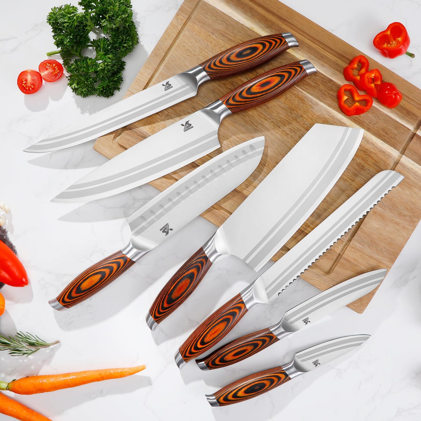 MSY BIGSUNNY Knife Block Set 17-piece Knife Set with Wooden Block - German Steel Perfect Cutlery Set Gift