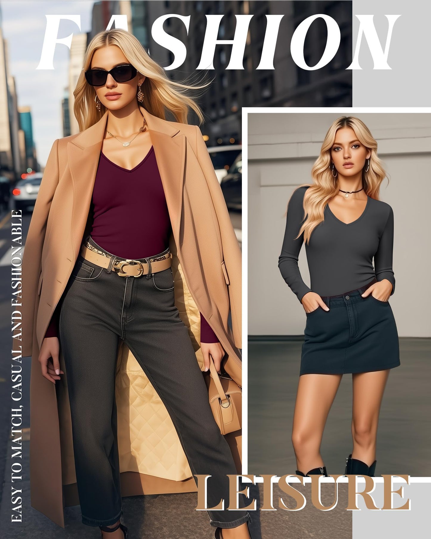 4 Pack Women's Long Sleeve Thermal Shirts Fleece Lined V Neck Slim Fit Underwear Base Layer Basic Winter Warm Tops