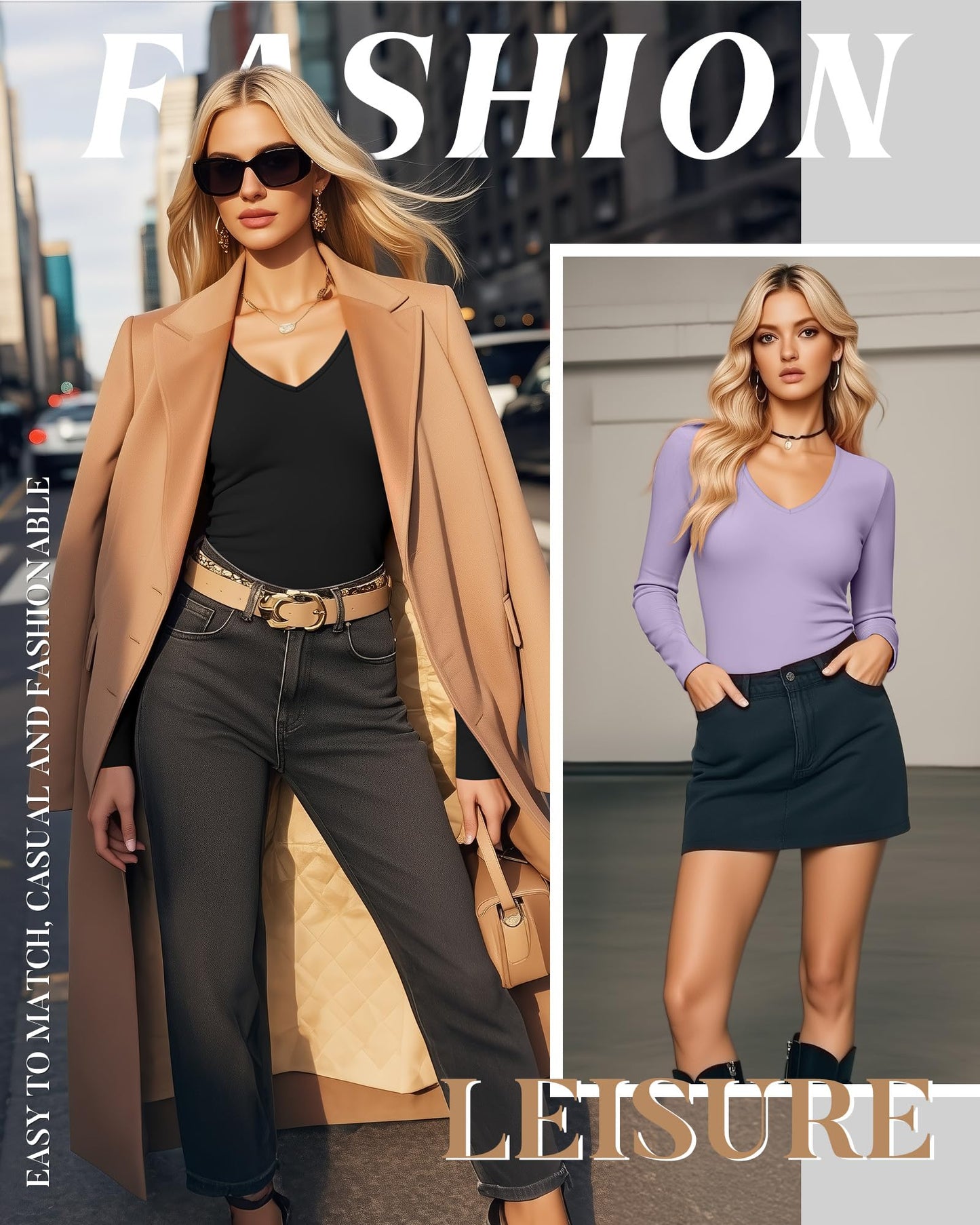 4 Pack Women's Long Sleeve Thermal Shirts Fleece Lined V Neck Slim Fit Underwear Base Layer Basic Winter Warm Tops