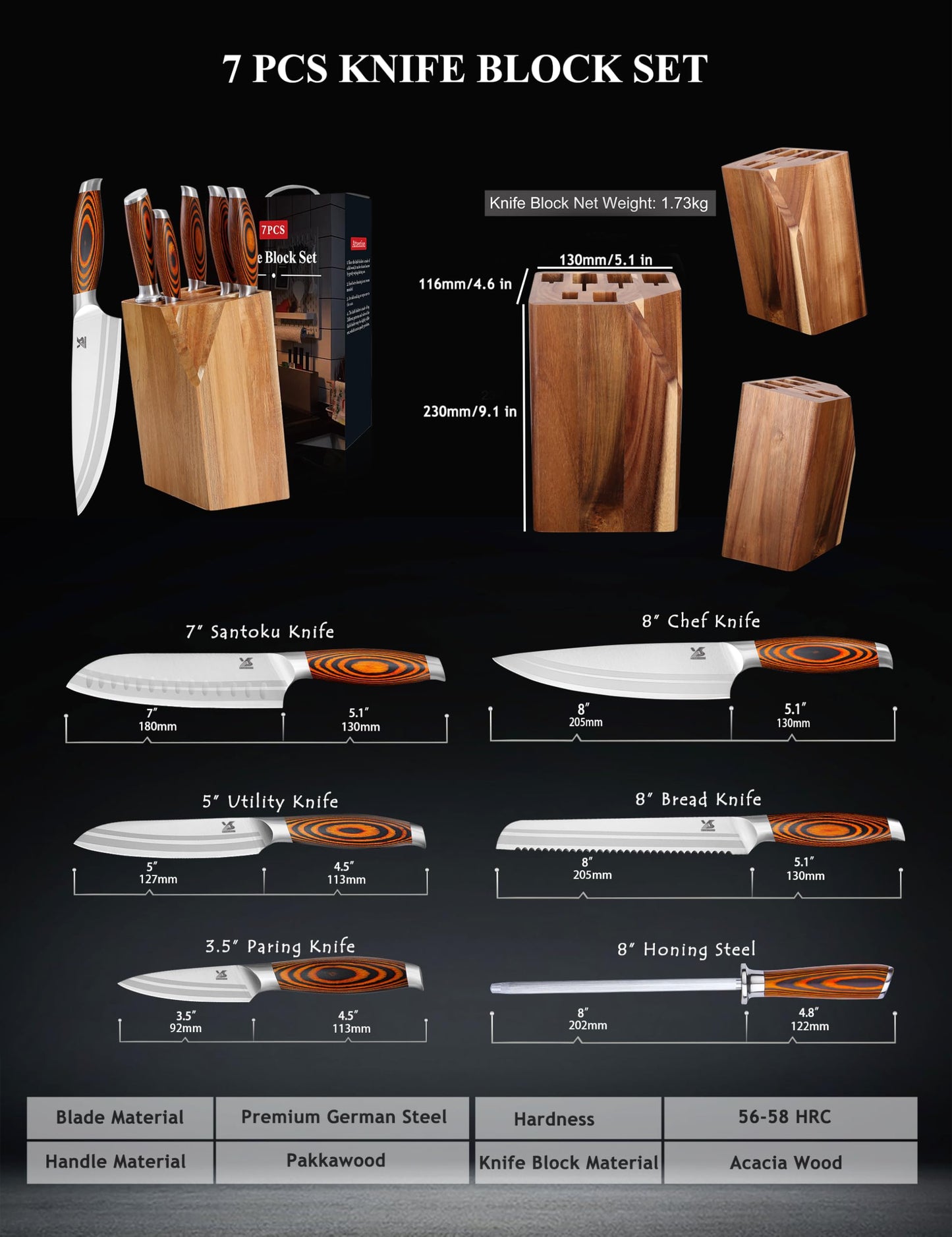 MSY BIGSUNNY Knife Block Set 17-piece Knife Set with Wooden Block - German Steel Perfect Cutlery Set Gift