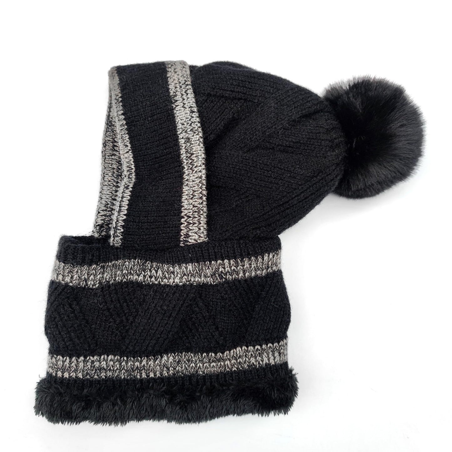 HUAMULAN Women Winter Beanie Hats One Piece Fleece Lined Knit Balaclavas Mask Set Skull Neck Circle Scarf Ski Snow Hat Pompom
