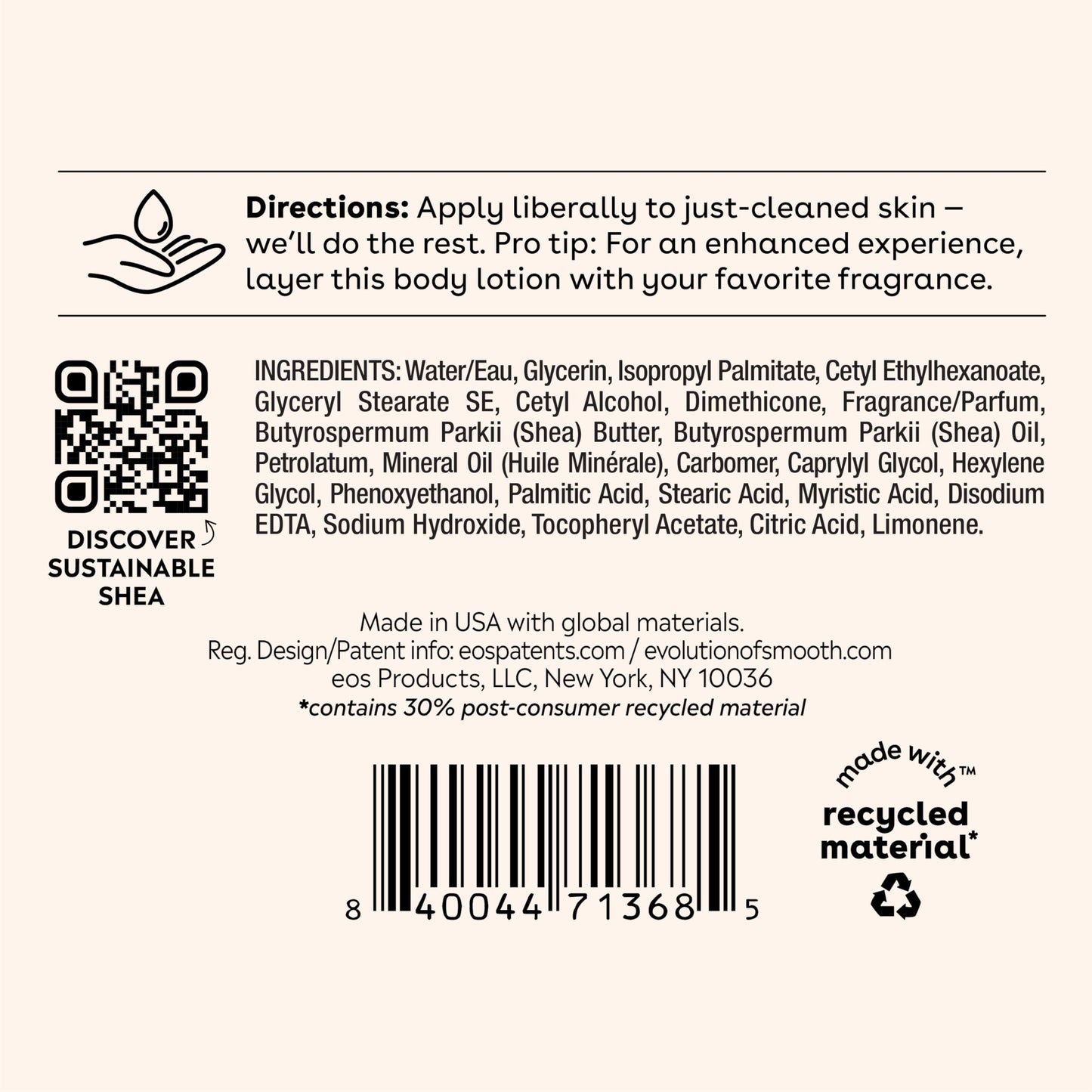 eos Shea Better Body Lotion, Fresh & Cozy, 24-Hour Moisture Skin Care, Lightweight & Non-Greasy, Natural Shea, Vegan, 16 fl oz