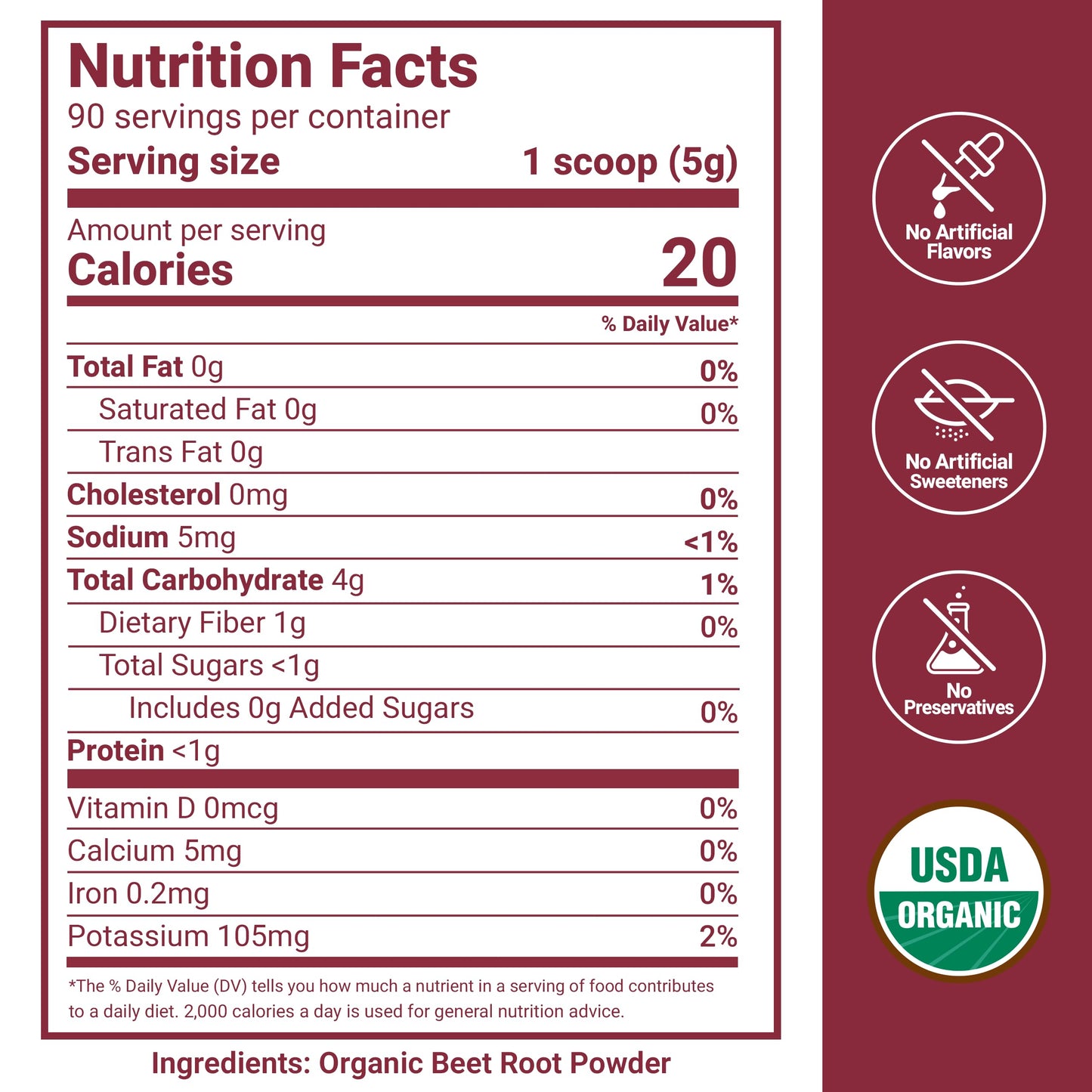 Force Factor Total Beets Organic Beetroot Powder Superfood to Boost Daily Nutrition, USDA Organic, Vegan, Gluten-Free, and Non-GMO Beet Supplement, Unflavored, 90 Servings