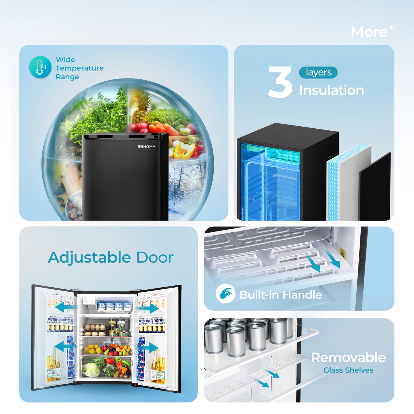 EUHOMY 3.2 Cu.Ft Mini Fridge with Freezer, Single Door Compact Refrigerator, Adjustable Thermostat, Mini Refrigerator Energy Saving, Mini fridge for Bedroom, Dorm, Office, Black