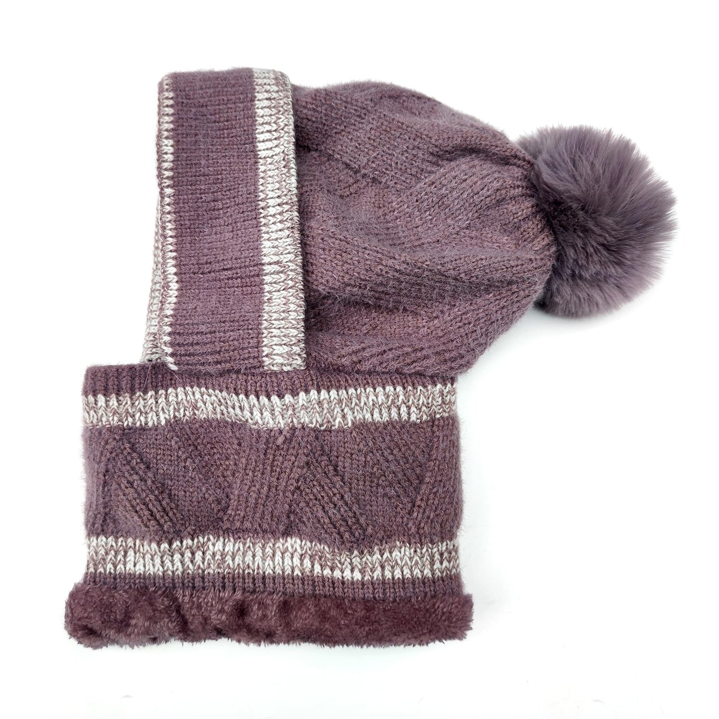 HUAMULAN Women Winter Beanie Hats One Piece Fleece Lined Knit Balaclavas Mask Set Skull Neck Circle Scarf Ski Snow Hat Pompom