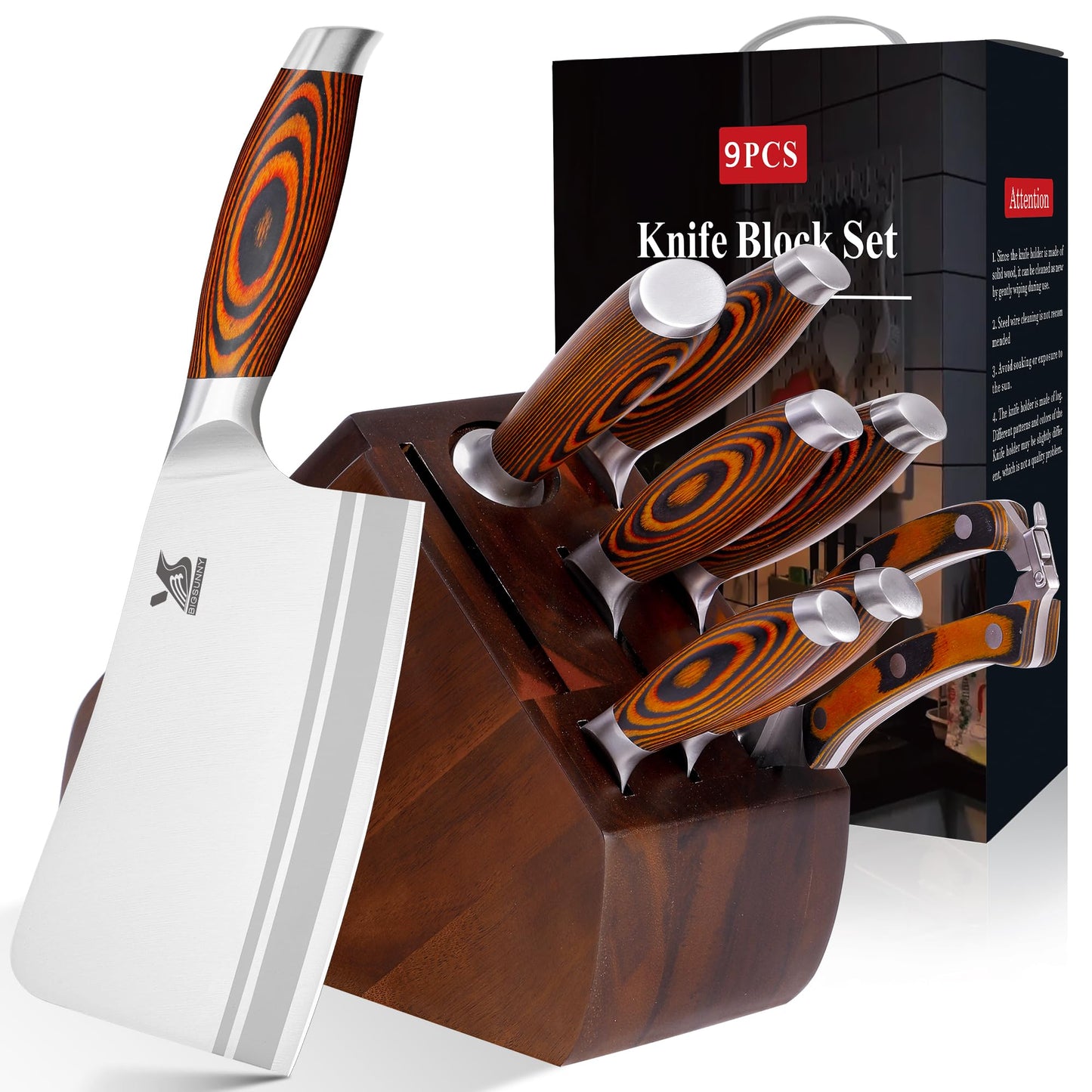MSY BIGSUNNY Knife Block Set 17-piece Knife Set with Wooden Block - German Steel Perfect Cutlery Set Gift