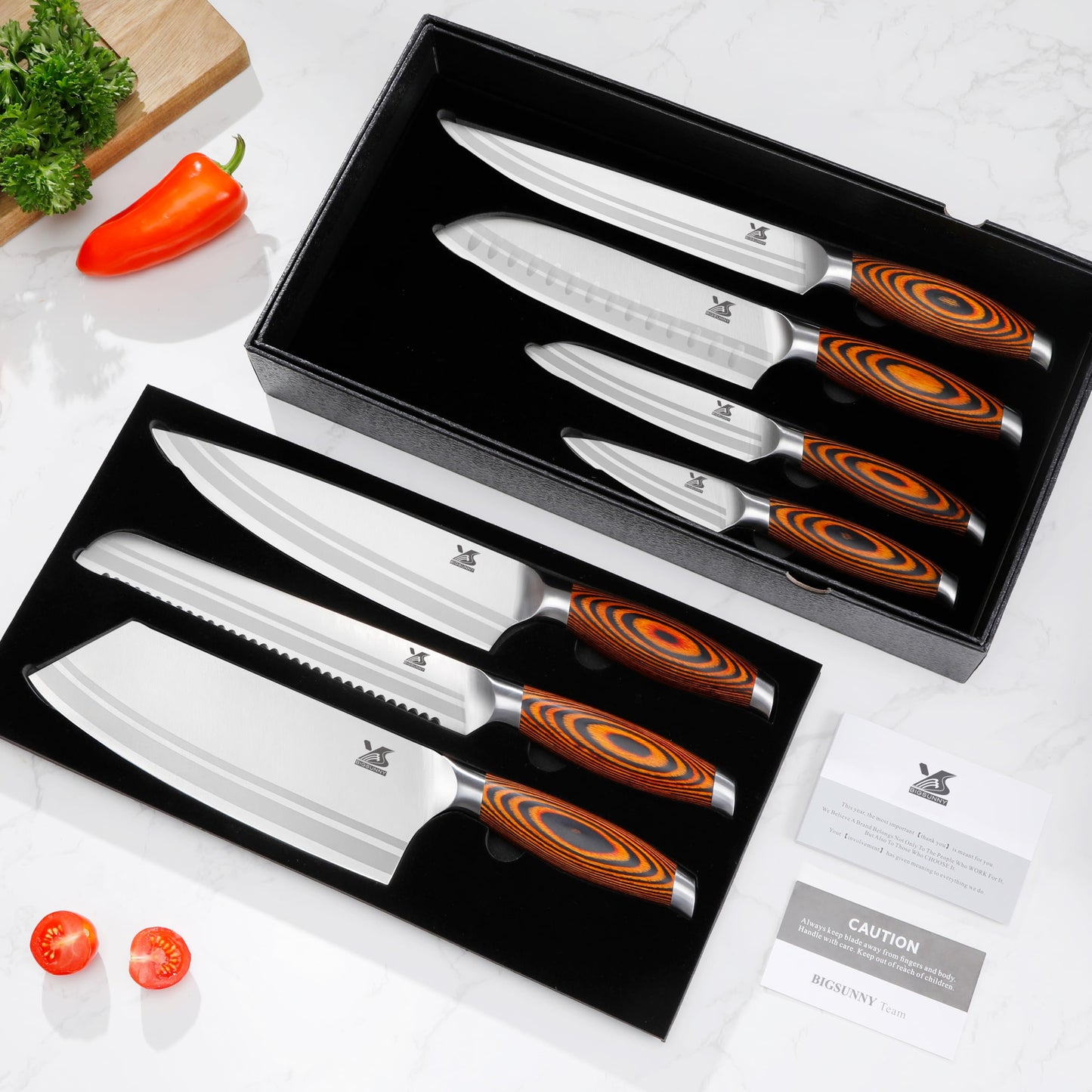 MSY BIGSUNNY Knife Block Set 17-piece Knife Set with Wooden Block - German Steel Perfect Cutlery Set Gift