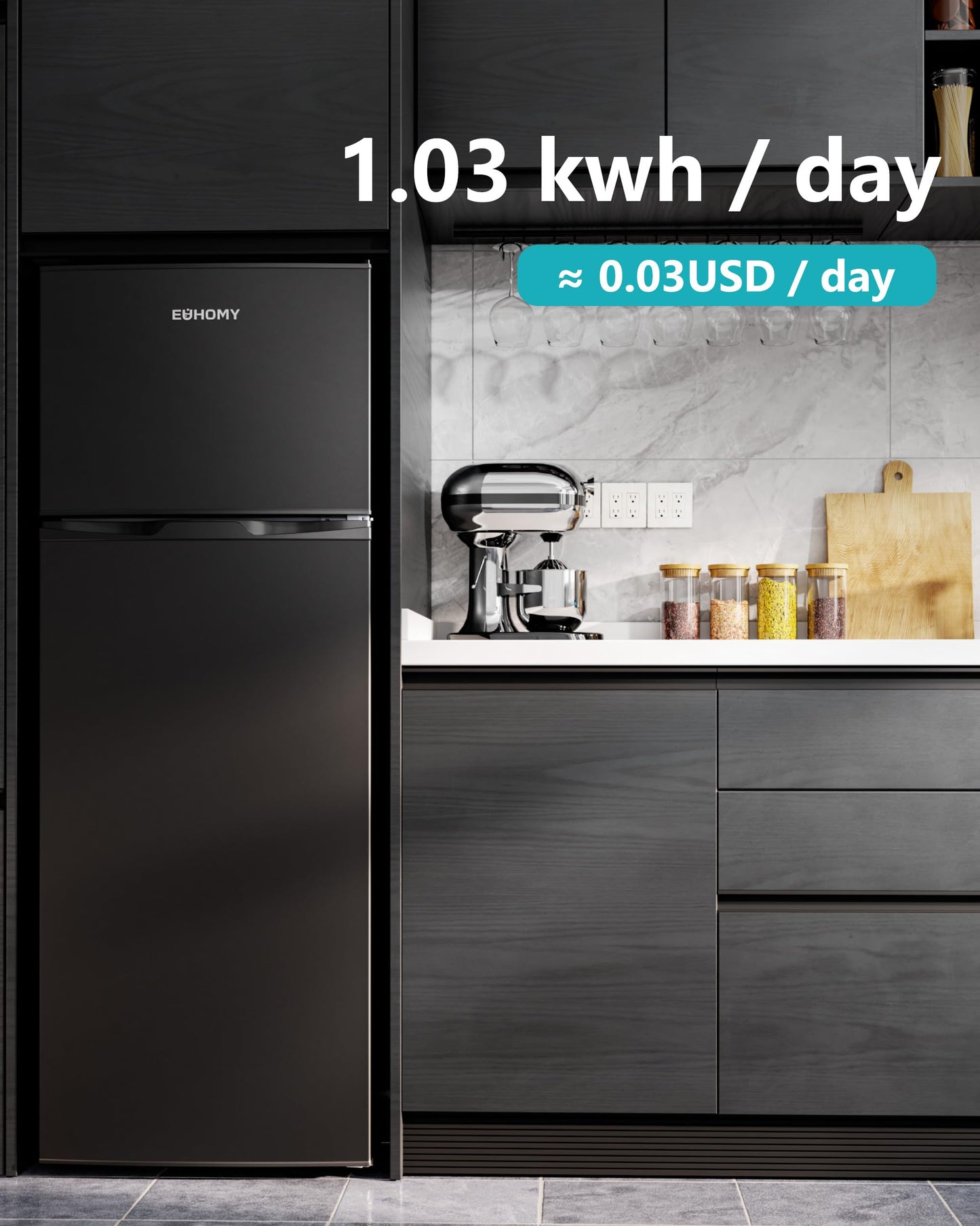 EUHOMY 3.2 Cu.Ft Mini Fridge with Freezer, Single Door Compact Refrigerator, Adjustable Thermostat, Mini Refrigerator Energy Saving, Mini fridge for Bedroom, Dorm, Office, Black