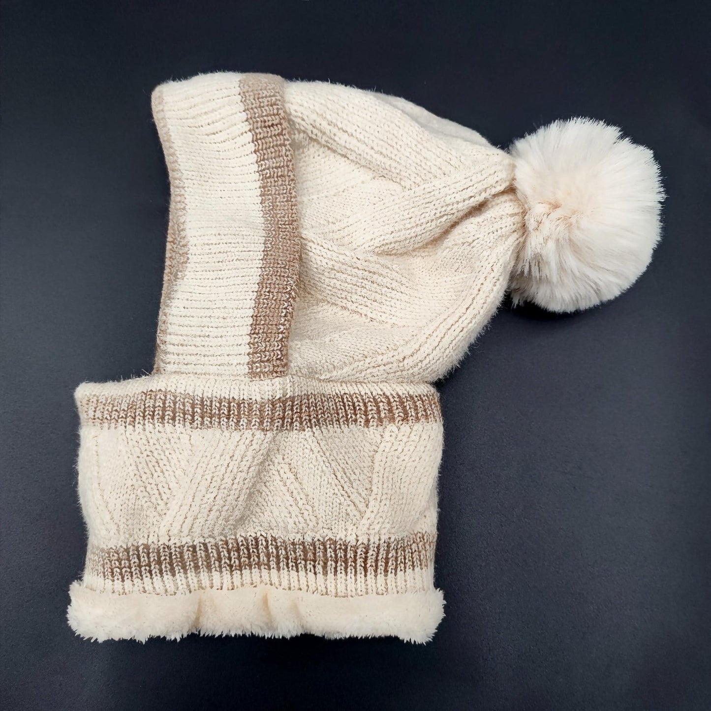 HUAMULAN Women Winter Beanie Hats One Piece Fleece Lined Knit Balaclavas Mask Set Skull Neck Circle Scarf Ski Snow Hat Pompom