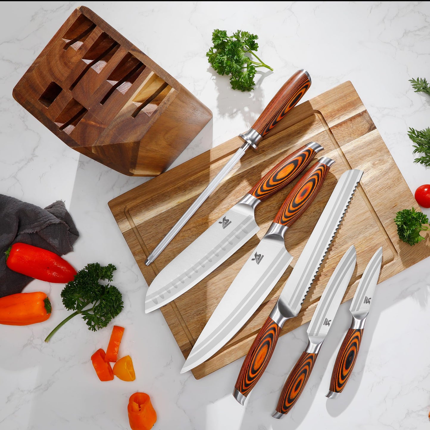 MSY BIGSUNNY Knife Block Set 17-piece Knife Set with Wooden Block - German Steel Perfect Cutlery Set Gift