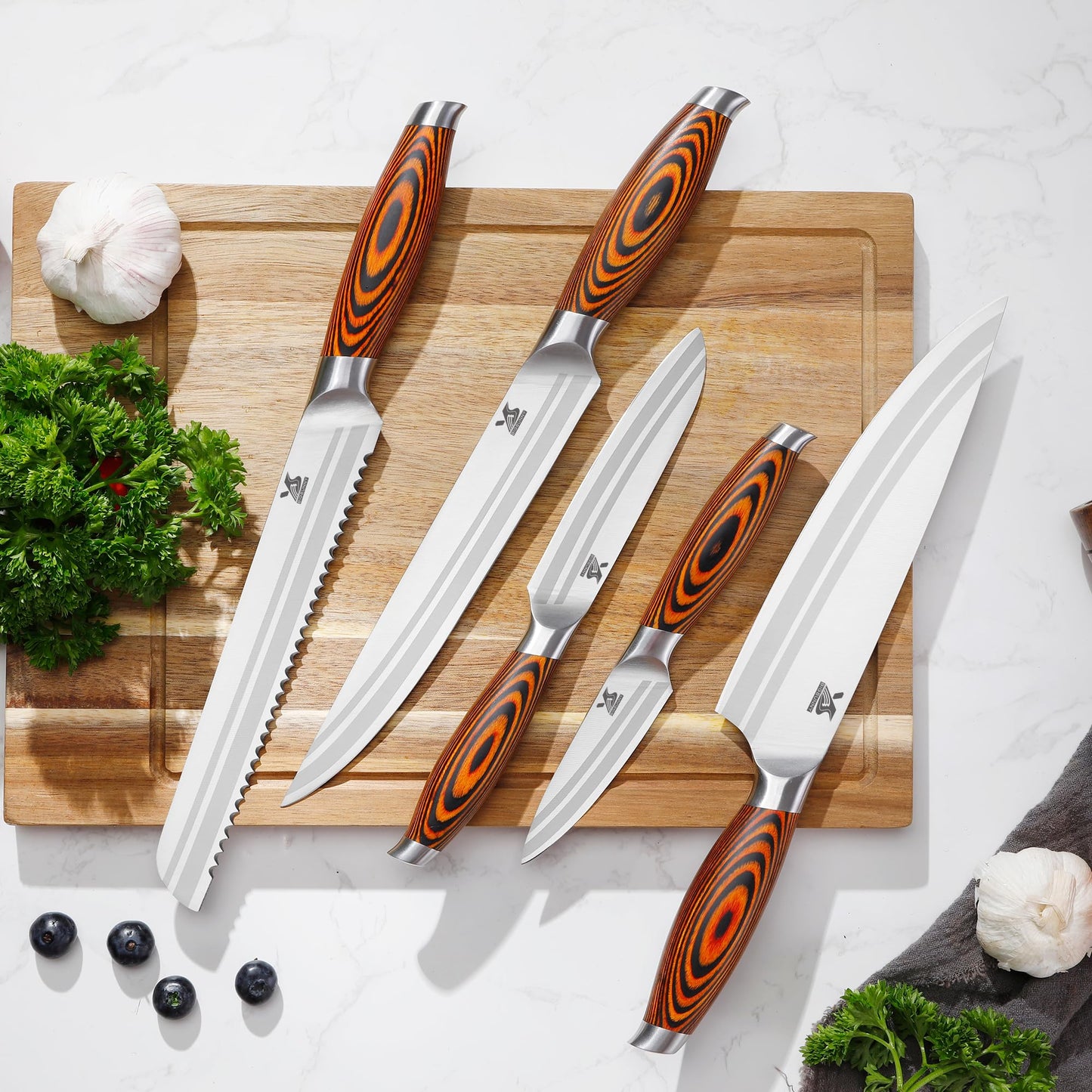 MSY BIGSUNNY Knife Block Set 17-piece Knife Set with Wooden Block - German Steel Perfect Cutlery Set Gift
