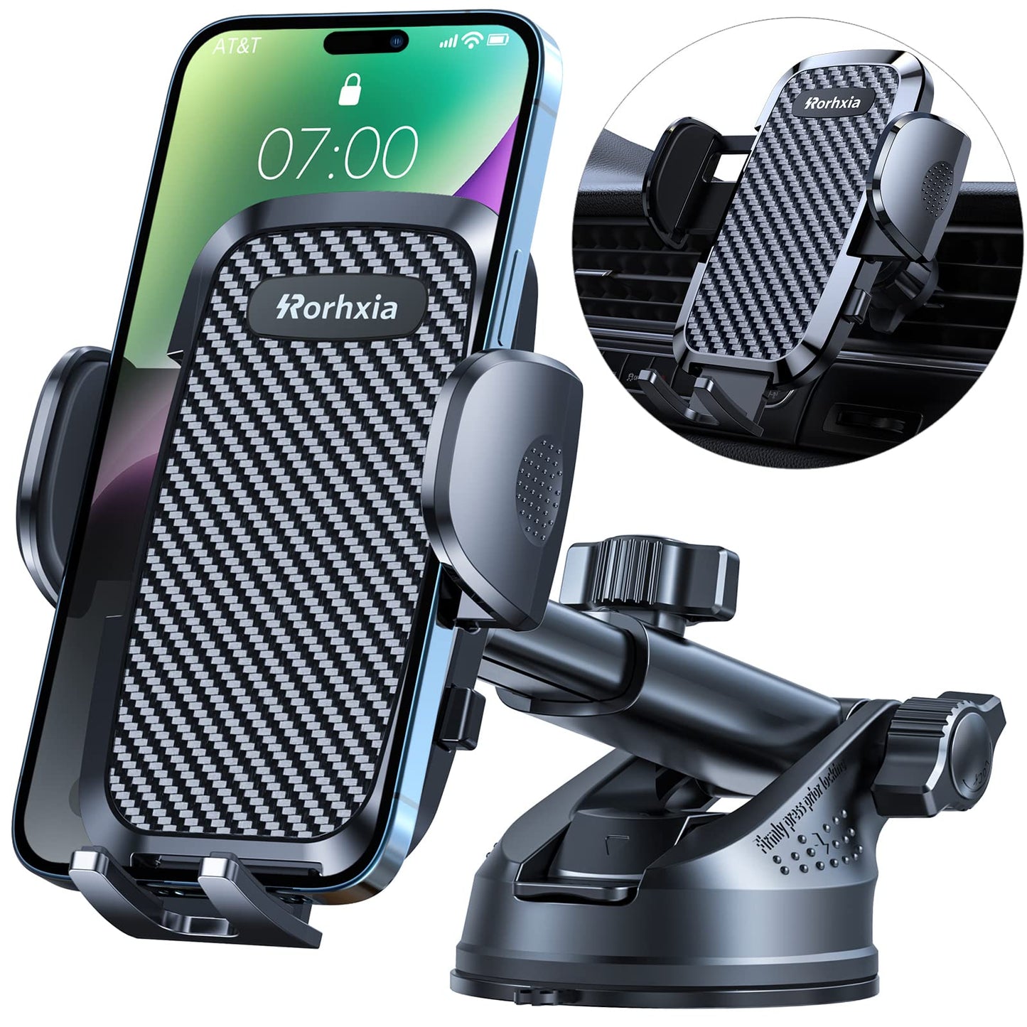 3-in-1 Phone Mount for Car [2025 Most Stable and Flexible Suction Cup] Vent Dashboard Windshield Cell Phone Holder Car Fit for iPhone, Samsung, All Phone