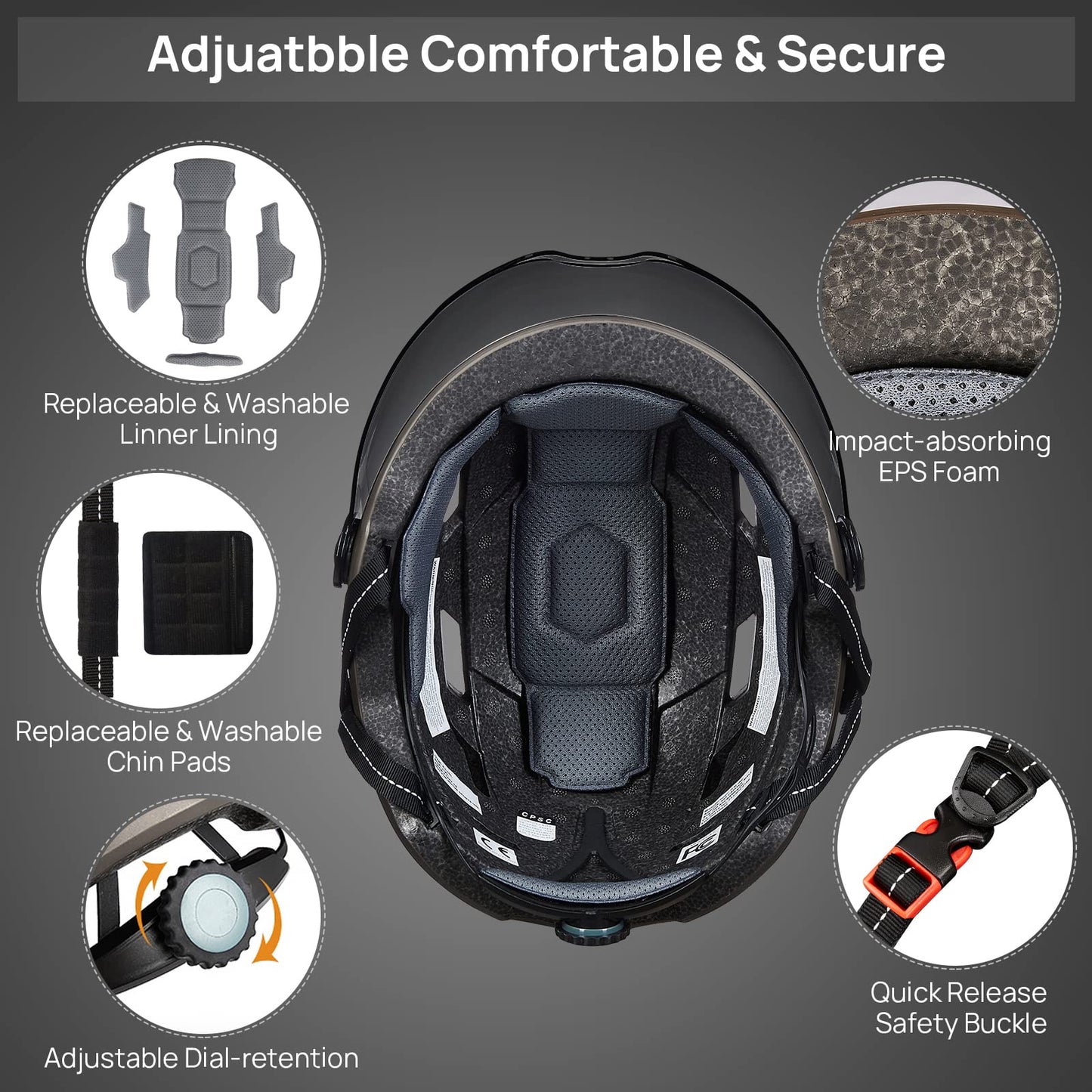 ILM Adult Bike Helmet with USB Rechargeable LED Front and Back Light Mountain&Road Bicycle Helmets for Men Women Removable Goggle Cycling Helmet E3-10L