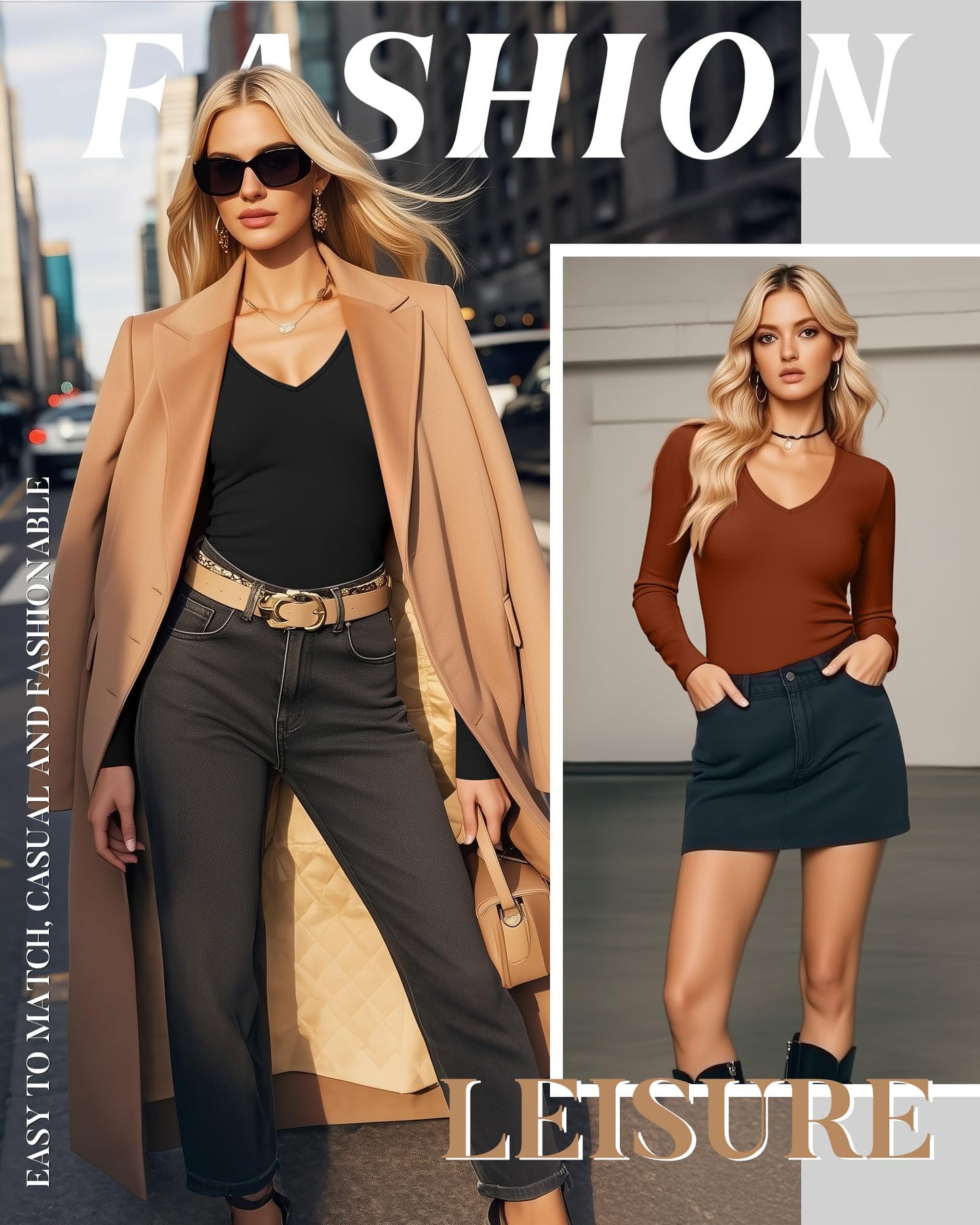 4 Pack Women's Long Sleeve Thermal Shirts Fleece Lined V Neck Slim Fit Underwear Base Layer Basic Winter Warm Tops