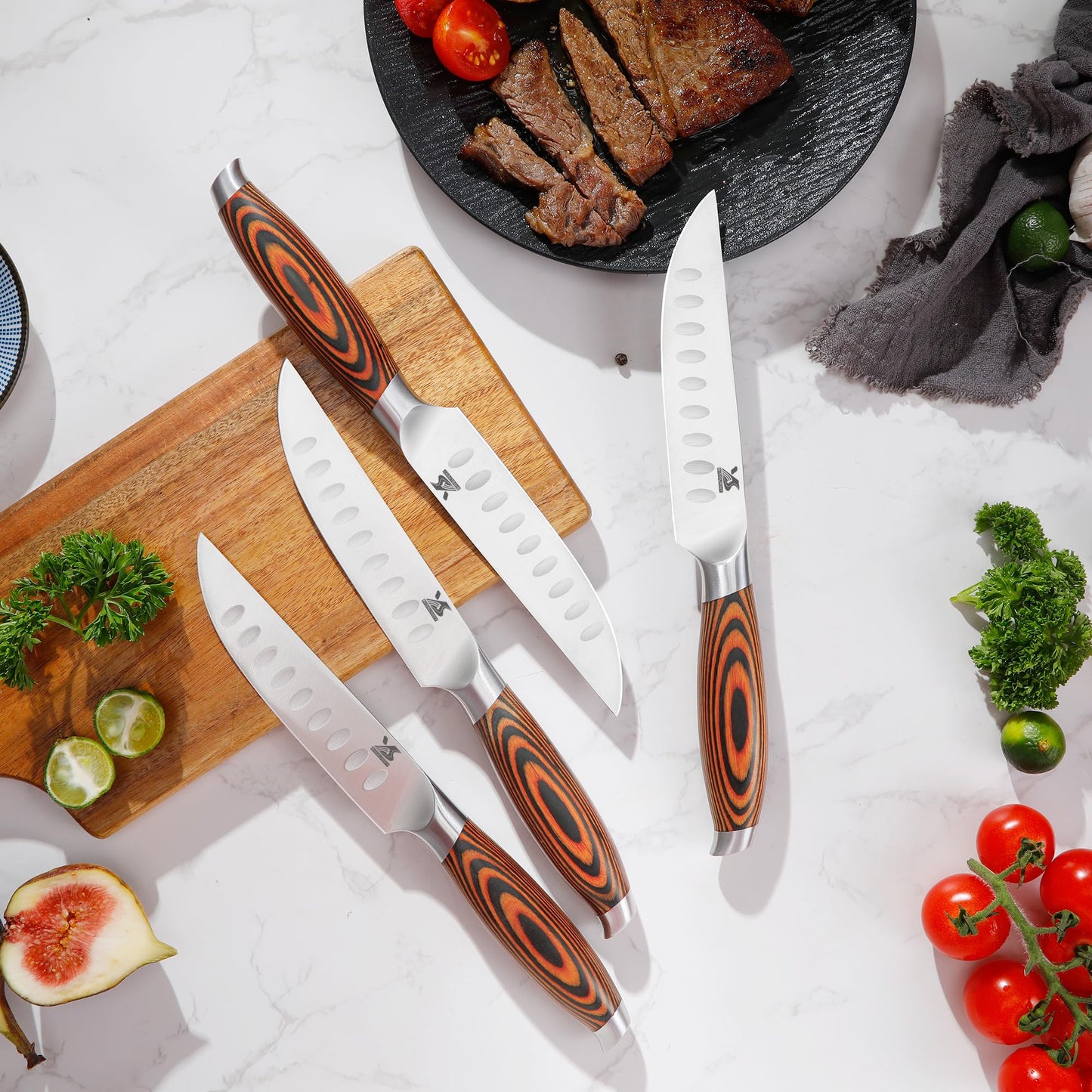 MSY BIGSUNNY Knife Block Set 17-piece Knife Set with Wooden Block - German Steel Perfect Cutlery Set Gift