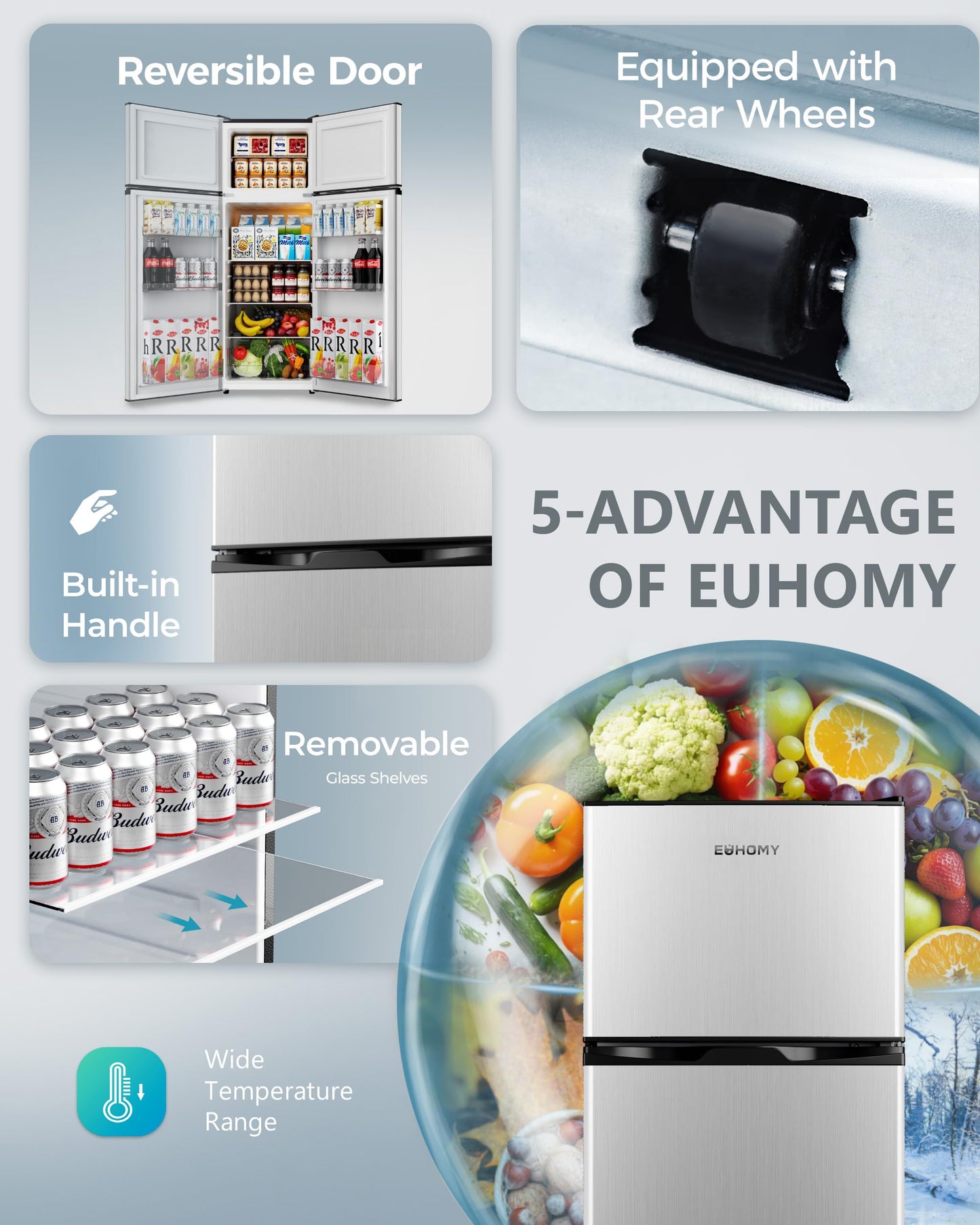 EUHOMY 3.2 Cu.Ft Mini Fridge with Freezer, Single Door Compact Refrigerator, Adjustable Thermostat, Mini Refrigerator Energy Saving, Mini fridge for Bedroom, Dorm, Office, Black