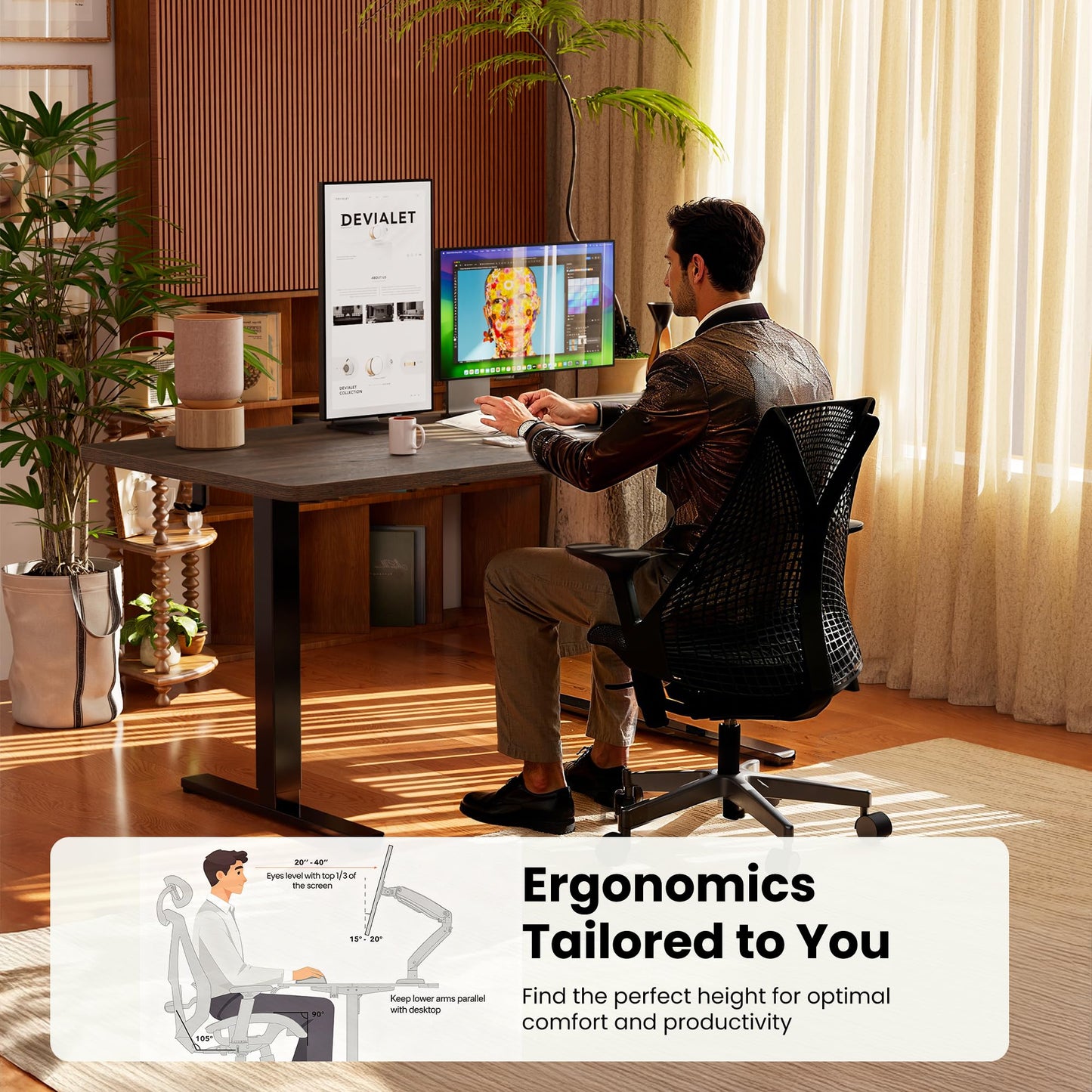 ErGear Height Adjustable Electric Standing Desk, 47.2 x 23.6 Inches Sit Stand up Desk, Memory Computer Home Office Desk (Black)