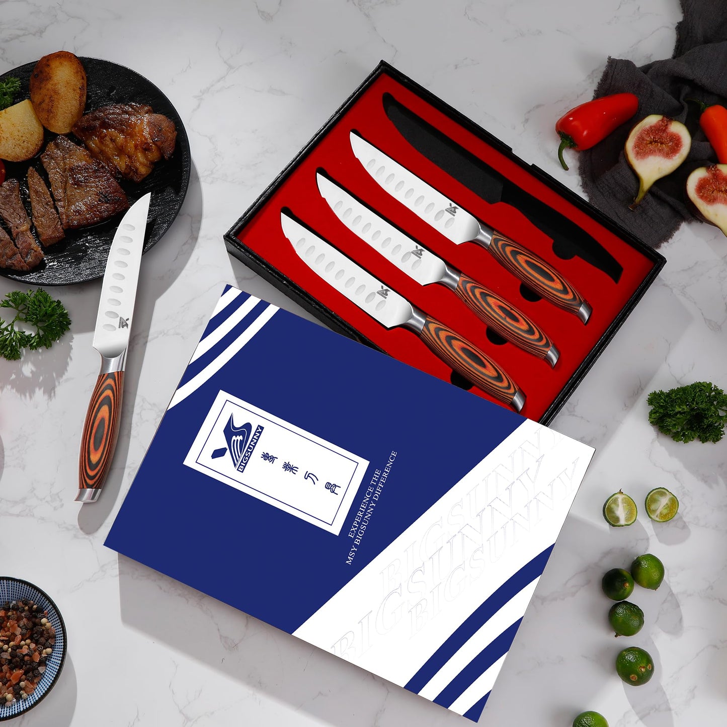 MSY BIGSUNNY Knife Block Set 17-piece Knife Set with Wooden Block - German Steel Perfect Cutlery Set Gift