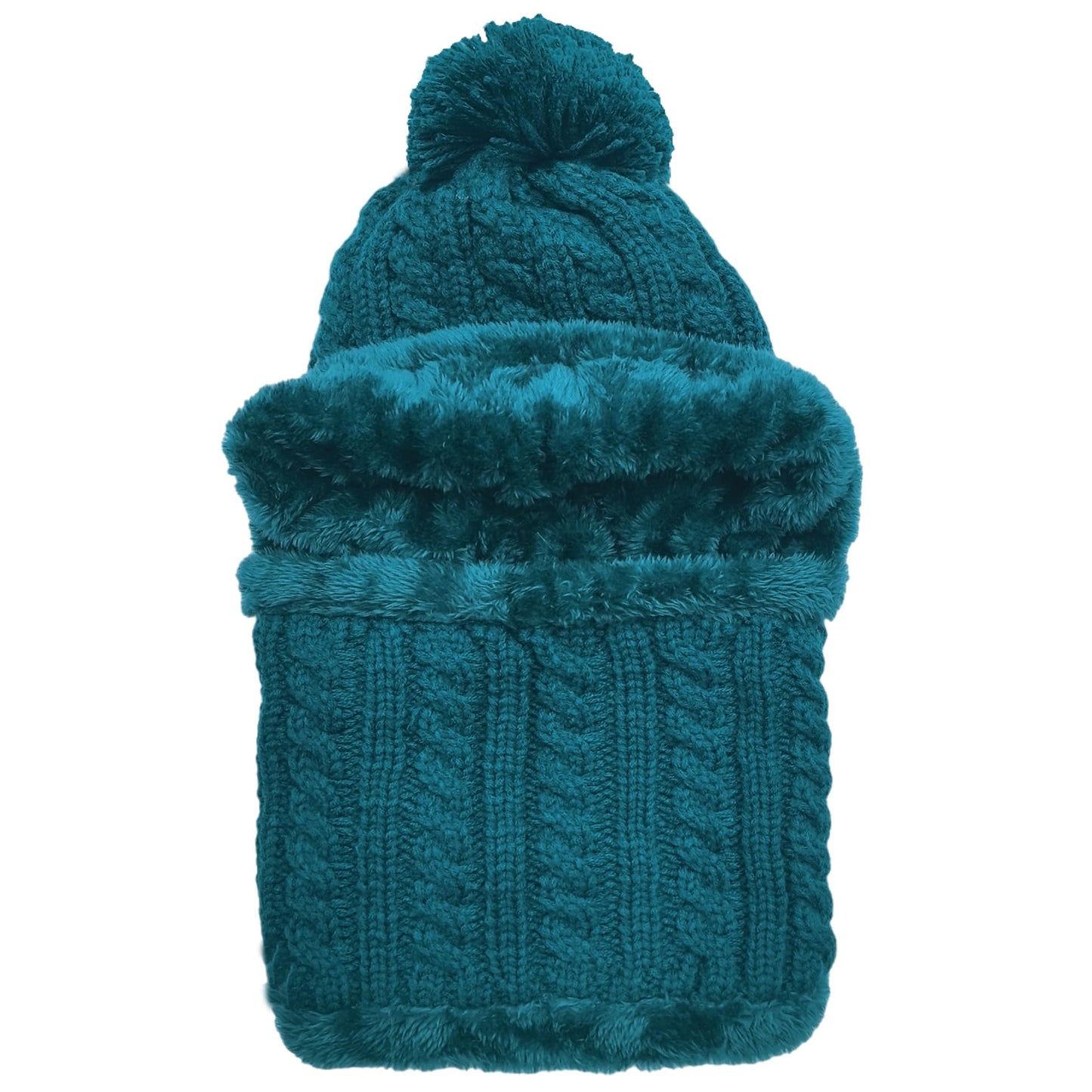HUAMULAN Women Winter Beanie Hats One Piece Fleece Lined Knit Balaclavas Mask Set Skull Neck Circle Scarf Ski Snow Hat Pompom