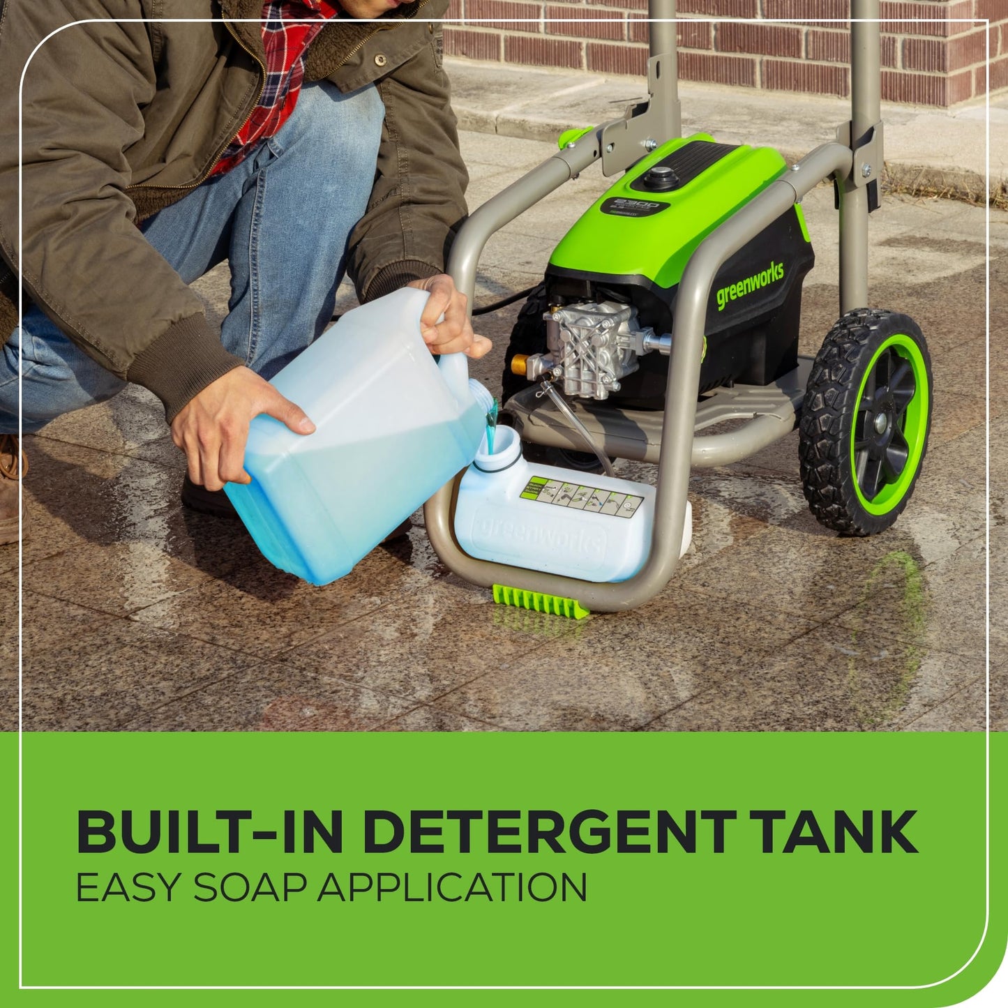 Greenworks 2300 PSI TruBrushless (2.3 GPM) Electric Pressure Washer, 25’ Hose, Quick Connect Wand, 15, 24, 40 Degree Soap and Turbo Nozzle