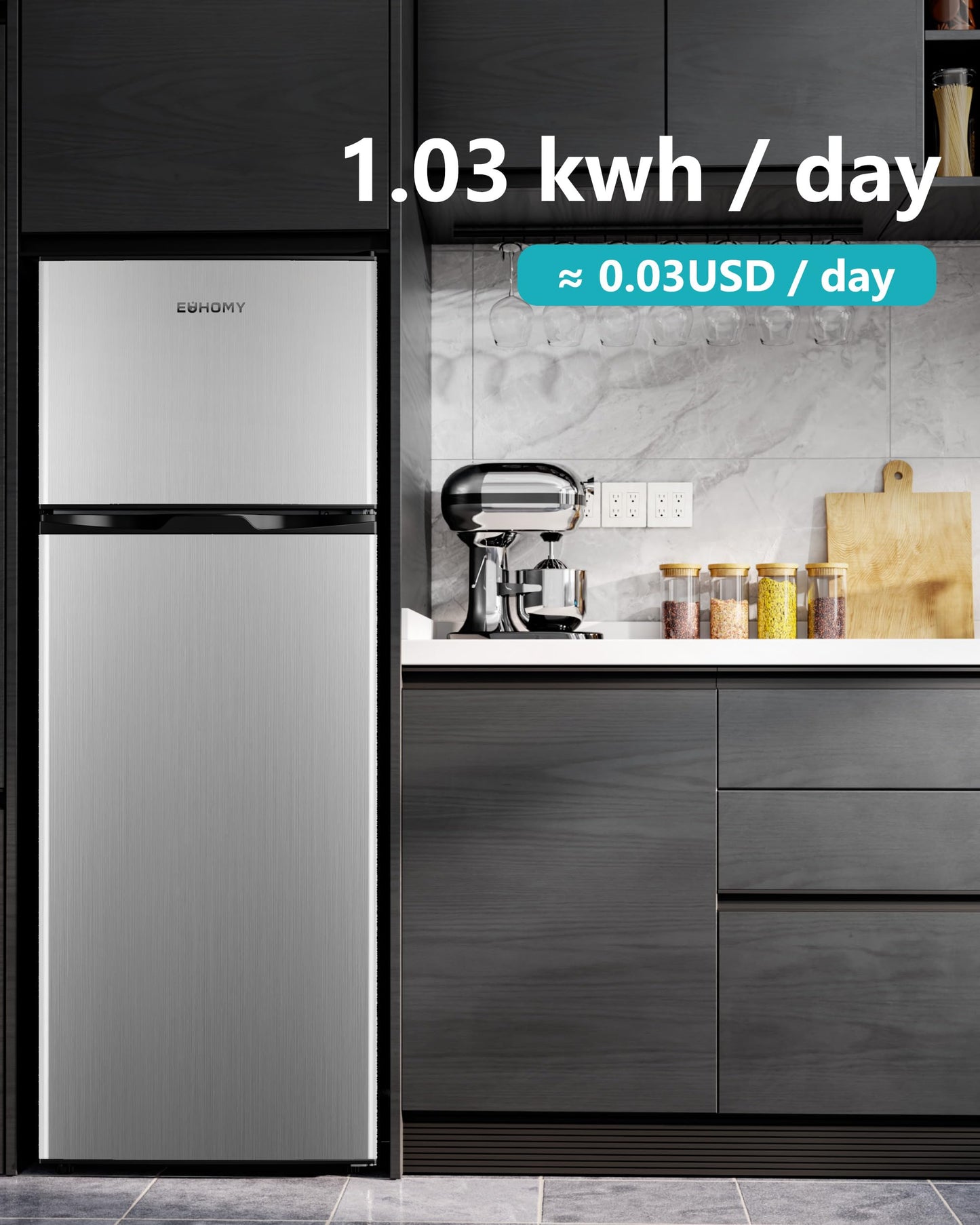 EUHOMY 3.2 Cu.Ft Mini Fridge with Freezer, Single Door Compact Refrigerator, Adjustable Thermostat, Mini Refrigerator Energy Saving, Mini fridge for Bedroom, Dorm, Office, Black