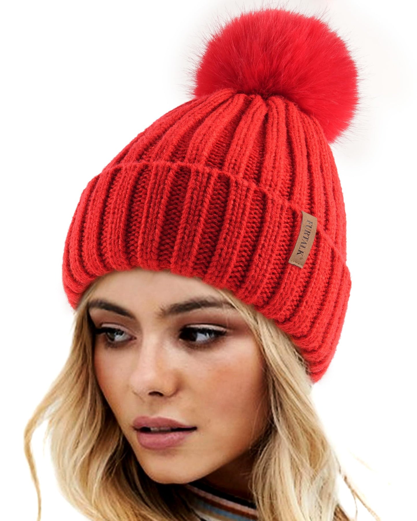 FURTALK Womens Winter Knitted Beanie Hat with Faux Fur Pom Warm Knit Skull Cap Beanie for Women
