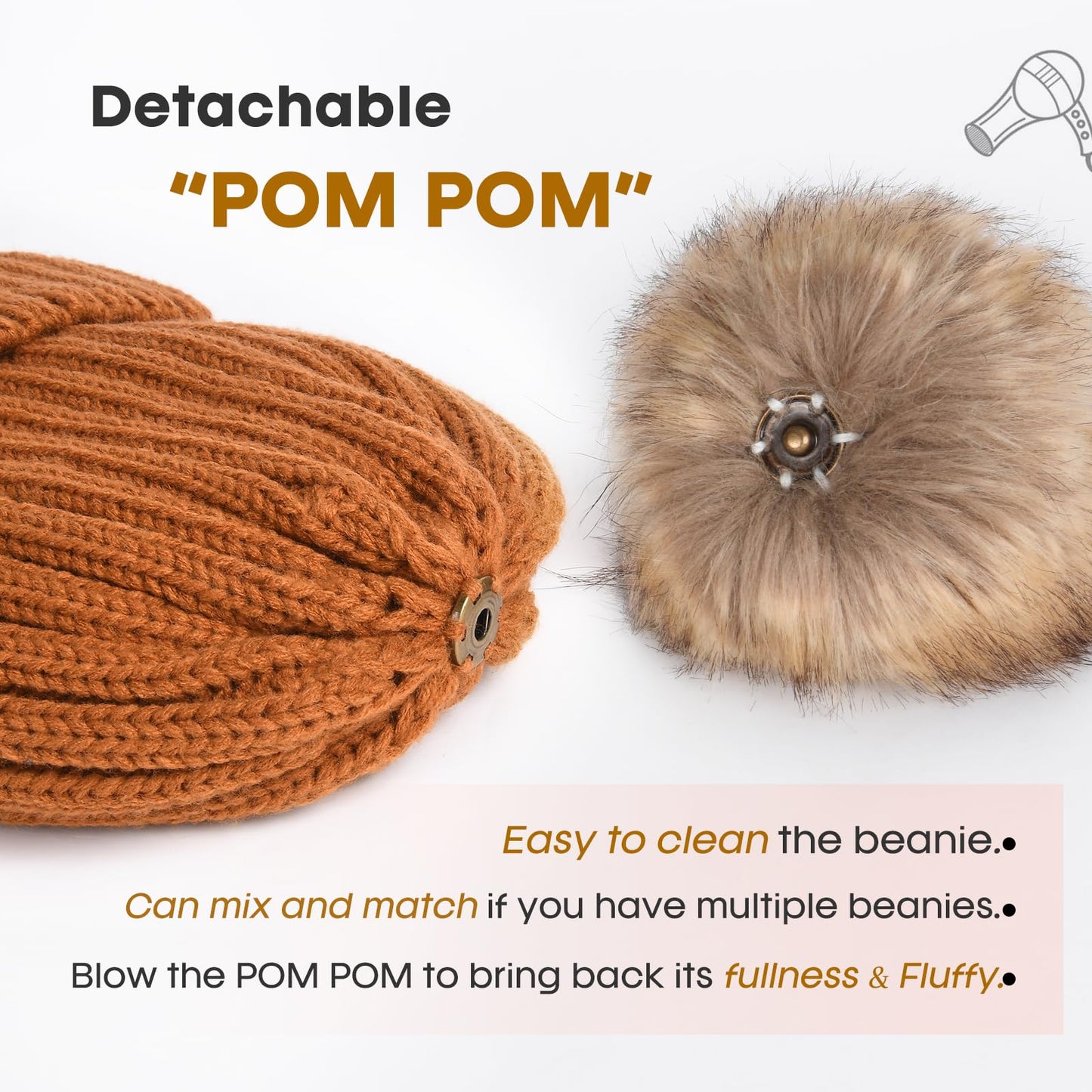FURTALK Womens Winter Knitted Beanie Hat with Faux Fur Pom Warm Knit Skull Cap Beanie for Women