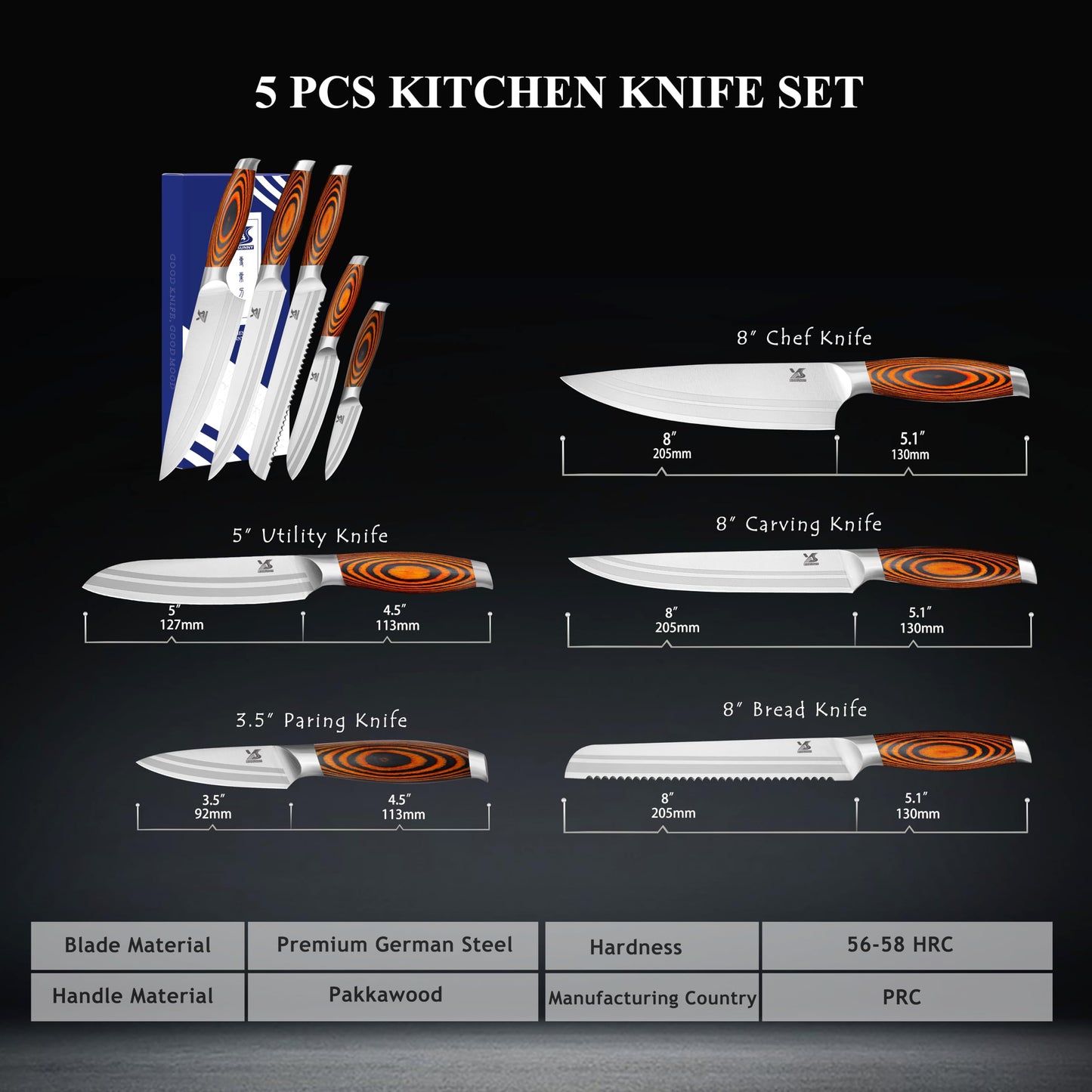 MSY BIGSUNNY Knife Block Set 17-piece Knife Set with Wooden Block - German Steel Perfect Cutlery Set Gift