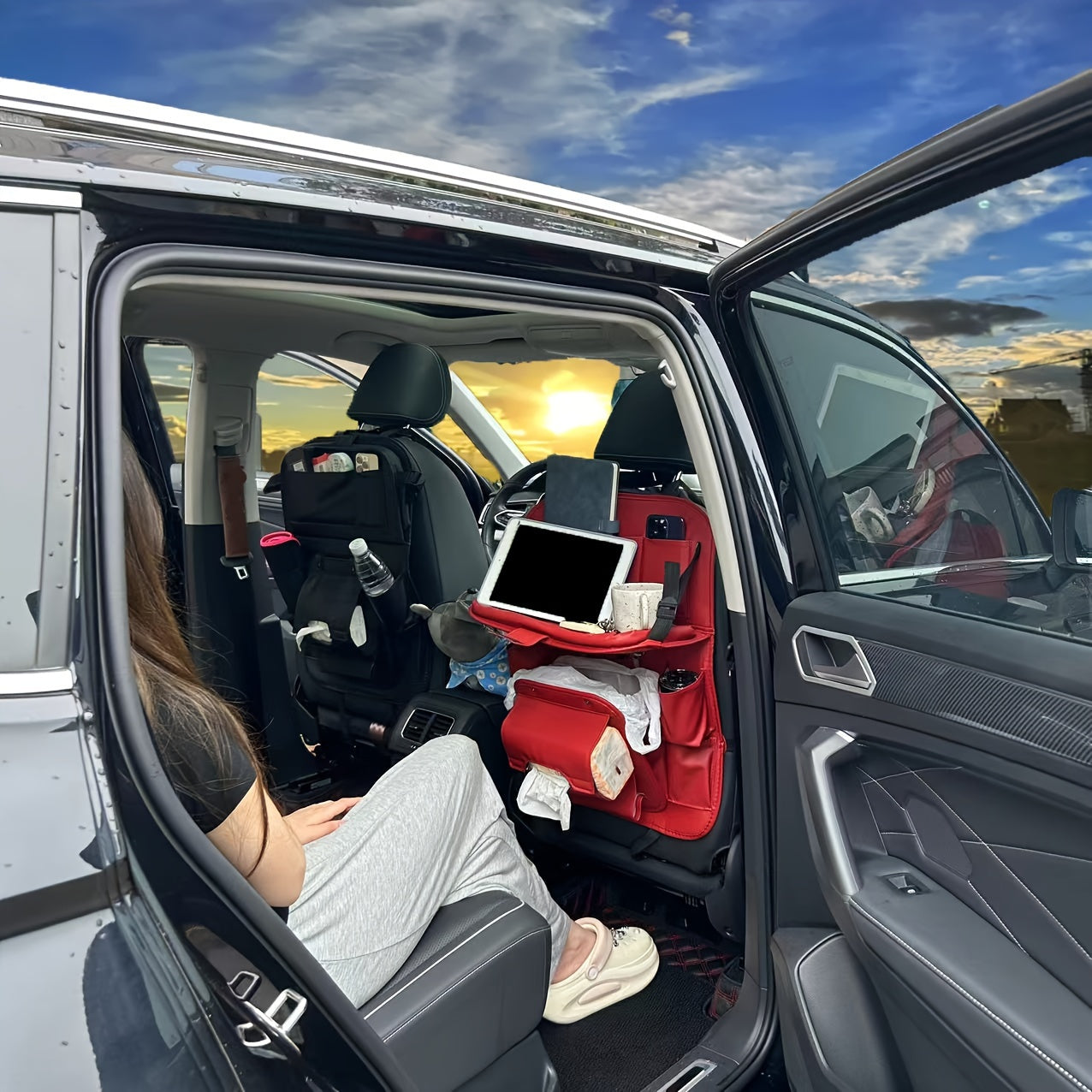 Large Multi-Function Folding Rear Seat Car Parts with Backrest Storage Trash Can, Notebook, Dining Table, and Tray