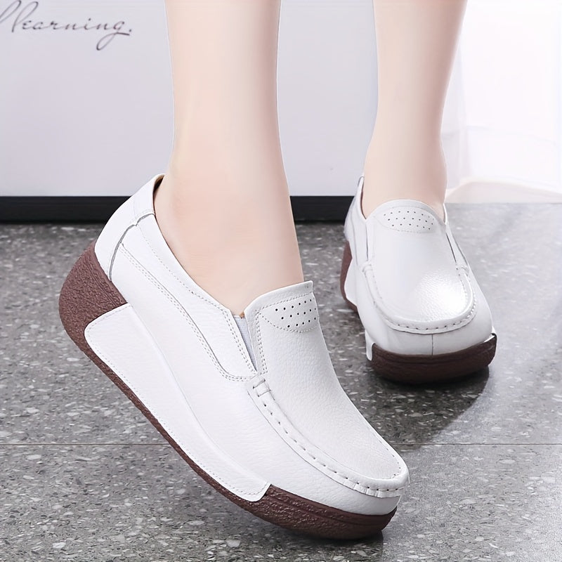 [Durable Build] Women's Cover Slip-On Platform Sneakers - Comfortable Thick Sole, Low-Top Casual White Shoes with Round Toe for All Seasons, Ladies Sneakers