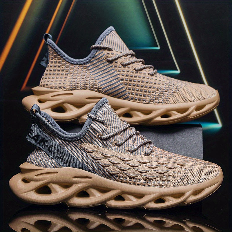[Casual Sneakers] Casual Men's Fashion Sneakers | Round Toe, Lace-Up Closure, Fabric Upper, MD Sole, Striped Pattern, All-Season Sports Footwear