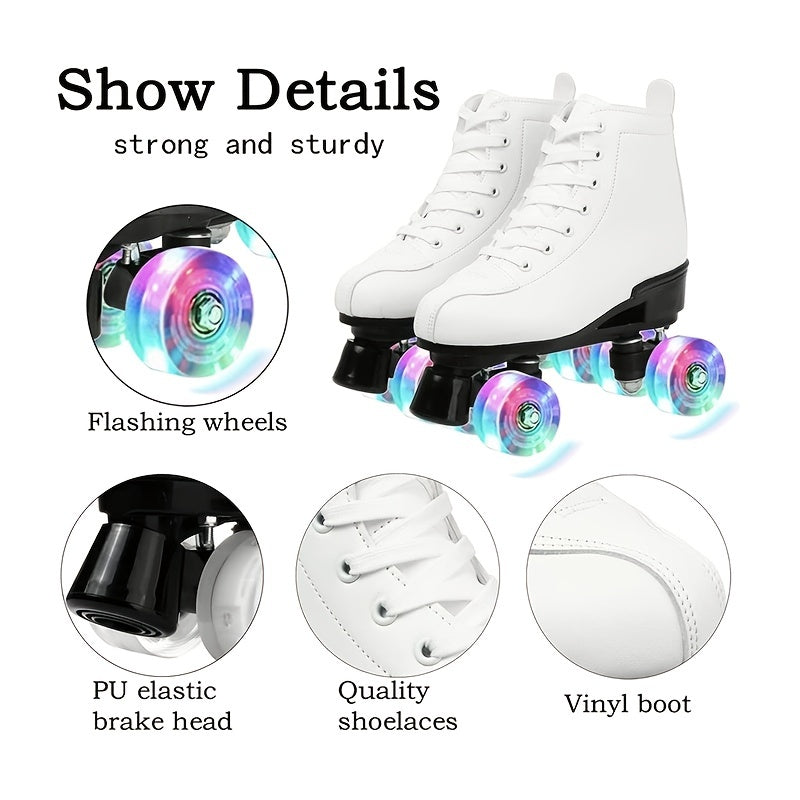 Boys Trendy Four Wheeled Light Up Roller Skate Shoes, Anti-skid High Top Lace-up Professional Sneakers