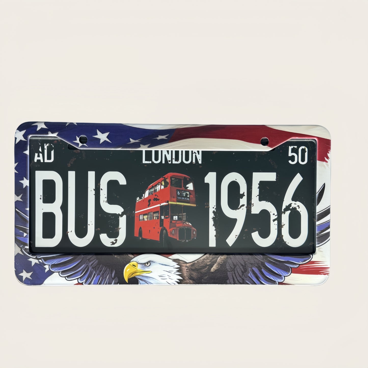 1pc American Flag Eagle License Plate Frame, Patriotic Colorful Metal Rustproof Car Parts, Funny Trim with Screws, 12.3" x 6.3, for Men & Women
