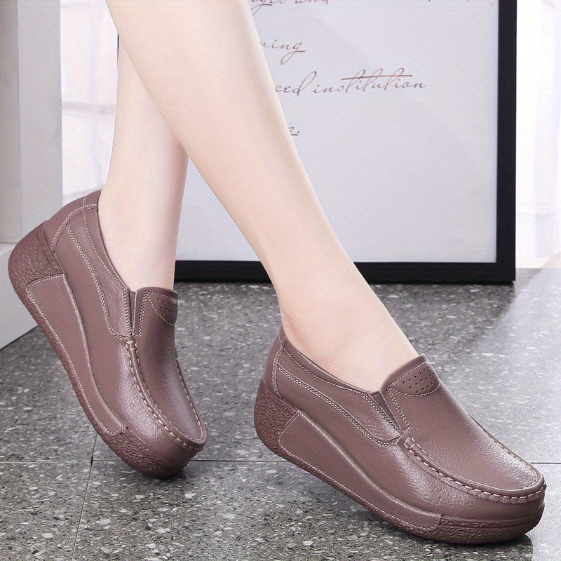 [Durable Build] Women's Cover Slip-On Platform Sneakers - Comfortable Thick Sole, Low-Top Casual White Shoes with Round Toe for All Seasons, Ladies Sneakers